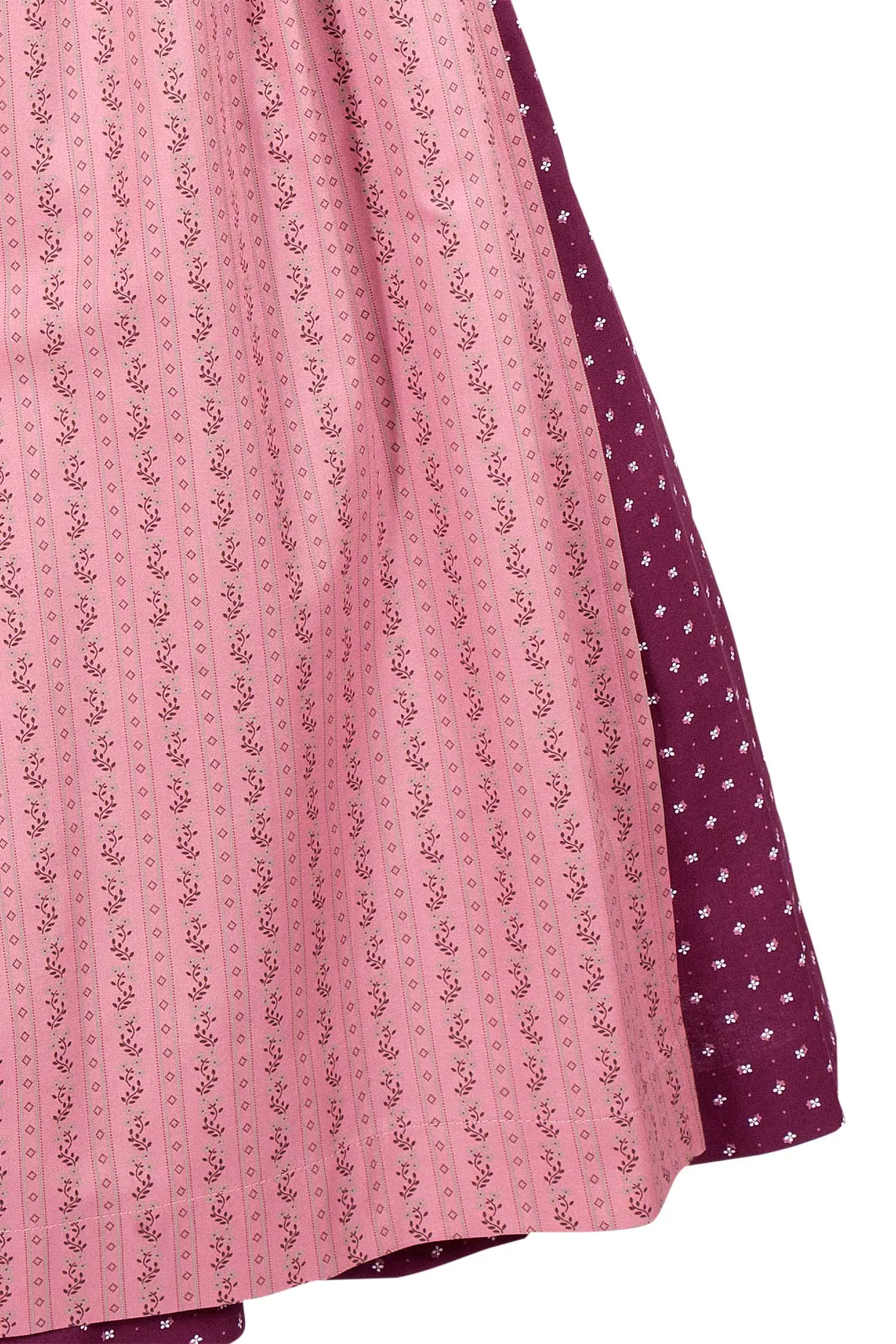 Midi Dirndl Iris in bordeaux und altrosa mit Stehkragen Detail