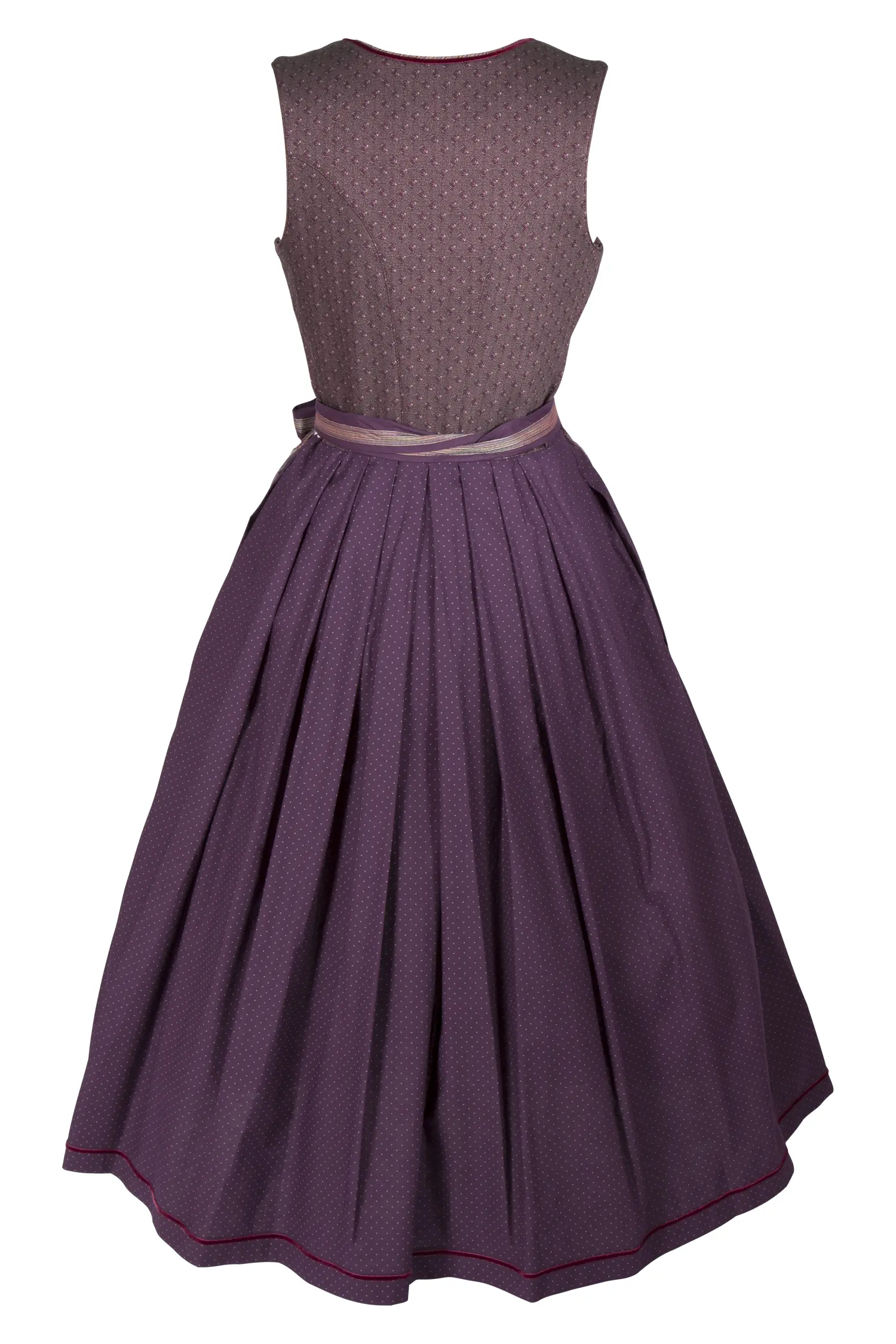 Stretchdirndl in bordeaux mit Schimmer-Schürze - Rückansicht