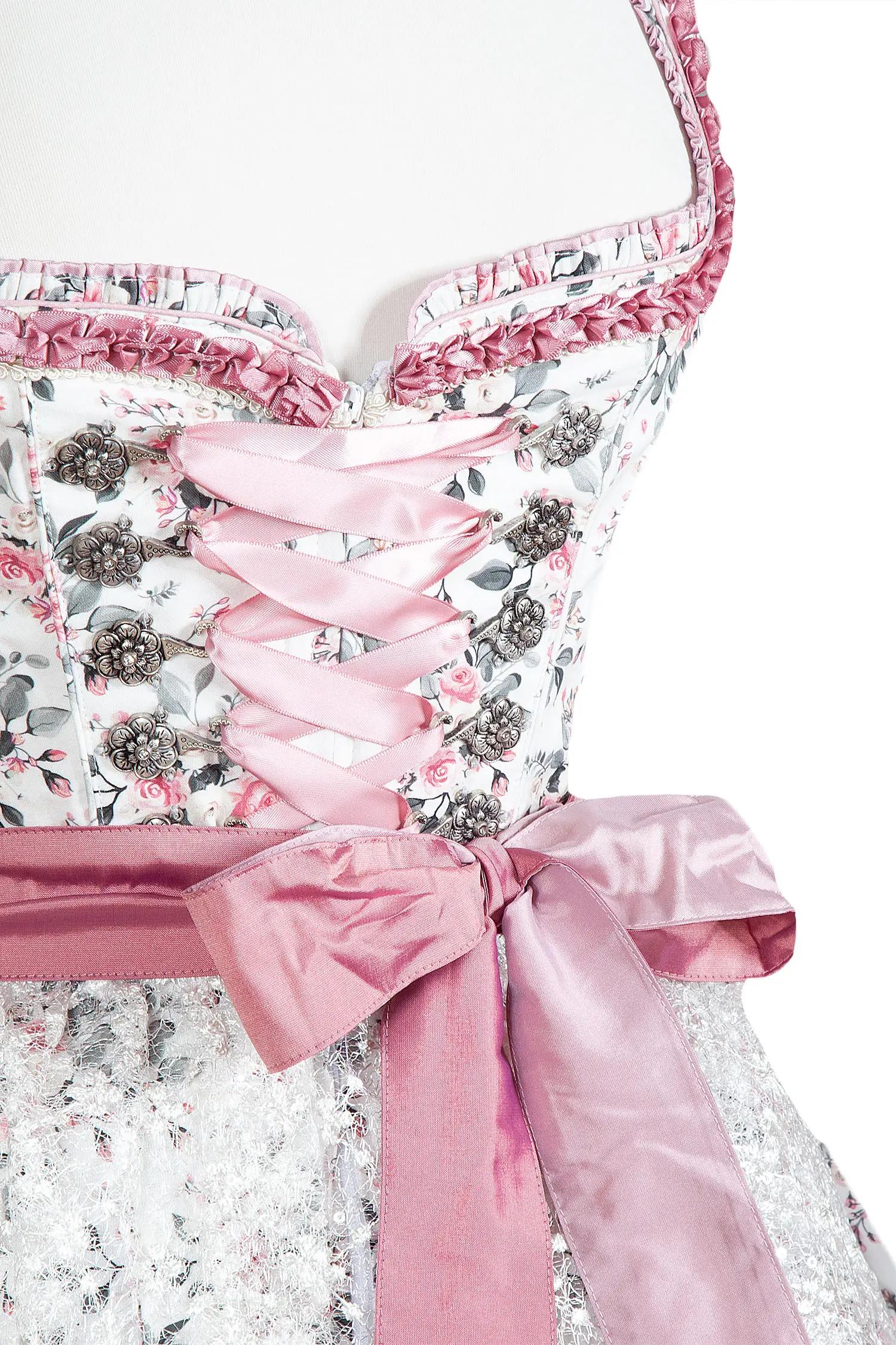 Romantisches Blumendirndl von Gamsbock mit Rosen - Detail Mieder