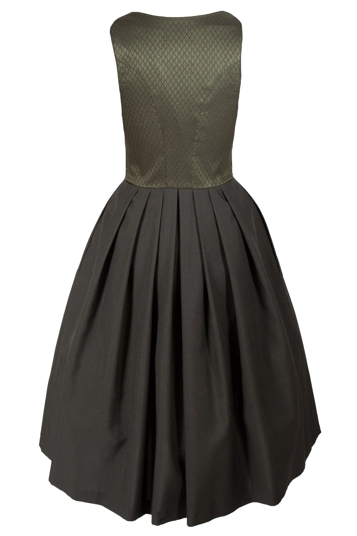 3092-0016-GN9-23-04g6151d Bequemes Dirndl in schwarz / oliv mit Schimmer-Mieder - Rückansicht