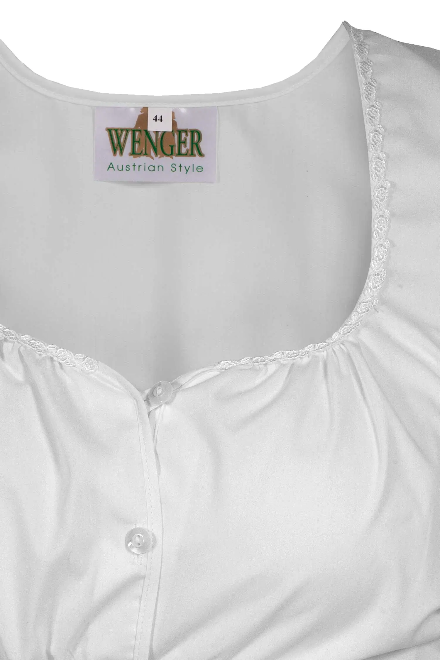 weiße Dirndlbluse mit Rosenborte dezent Ausschnitt