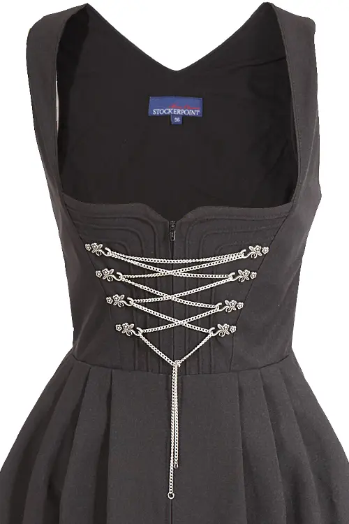 3046-1217-sw5-01 Langes Dirndl Amber schwarz mit Kettenschnürung - Detail Mieder