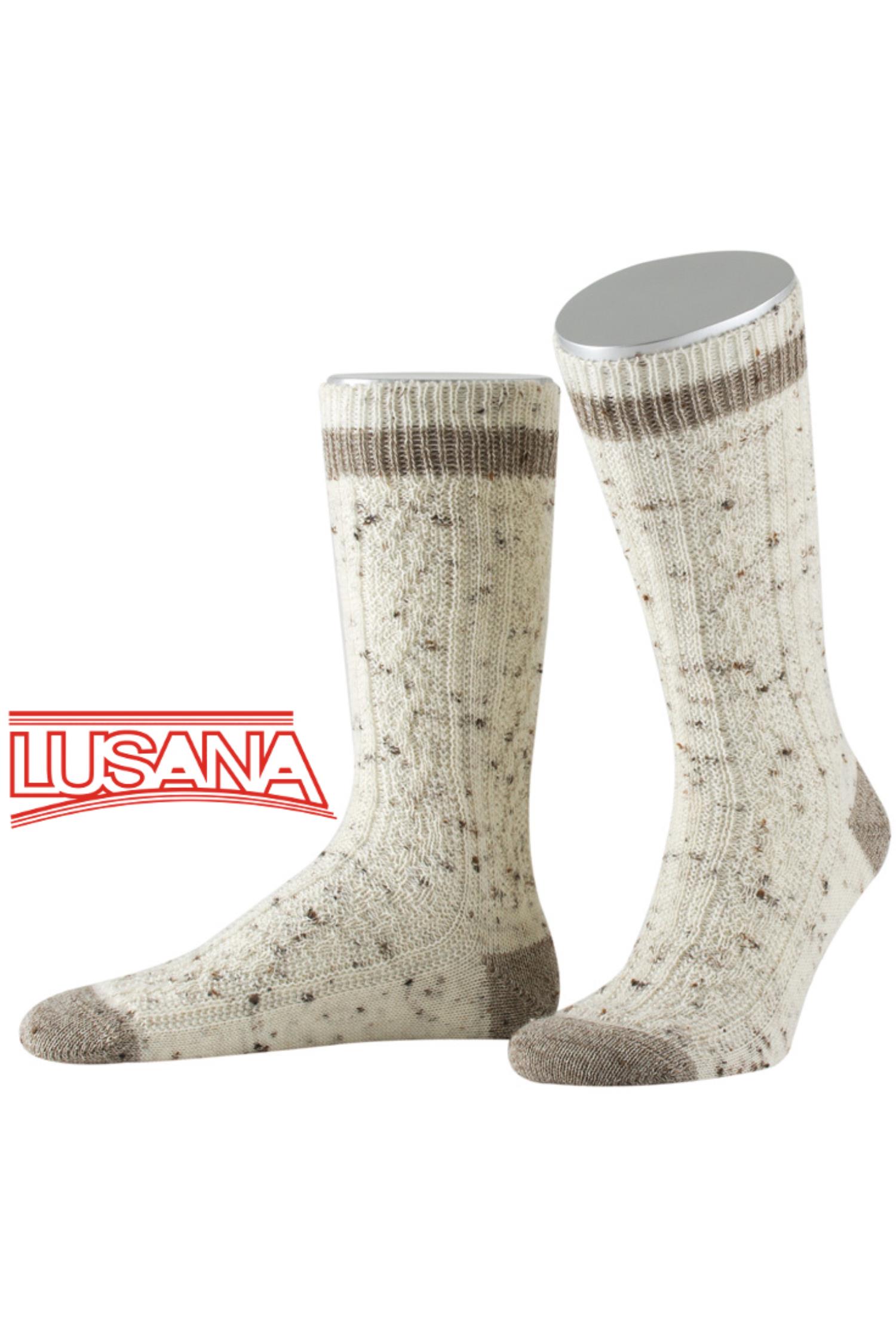 Lusana Trachtensocken Natur mit Beigen Applikationen 