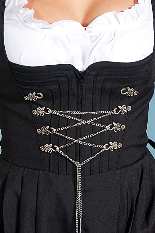 3046-1217-sw5-04 Langes Dirndl Amber schwarz mit Kettenschnürung - Detail Mieder
