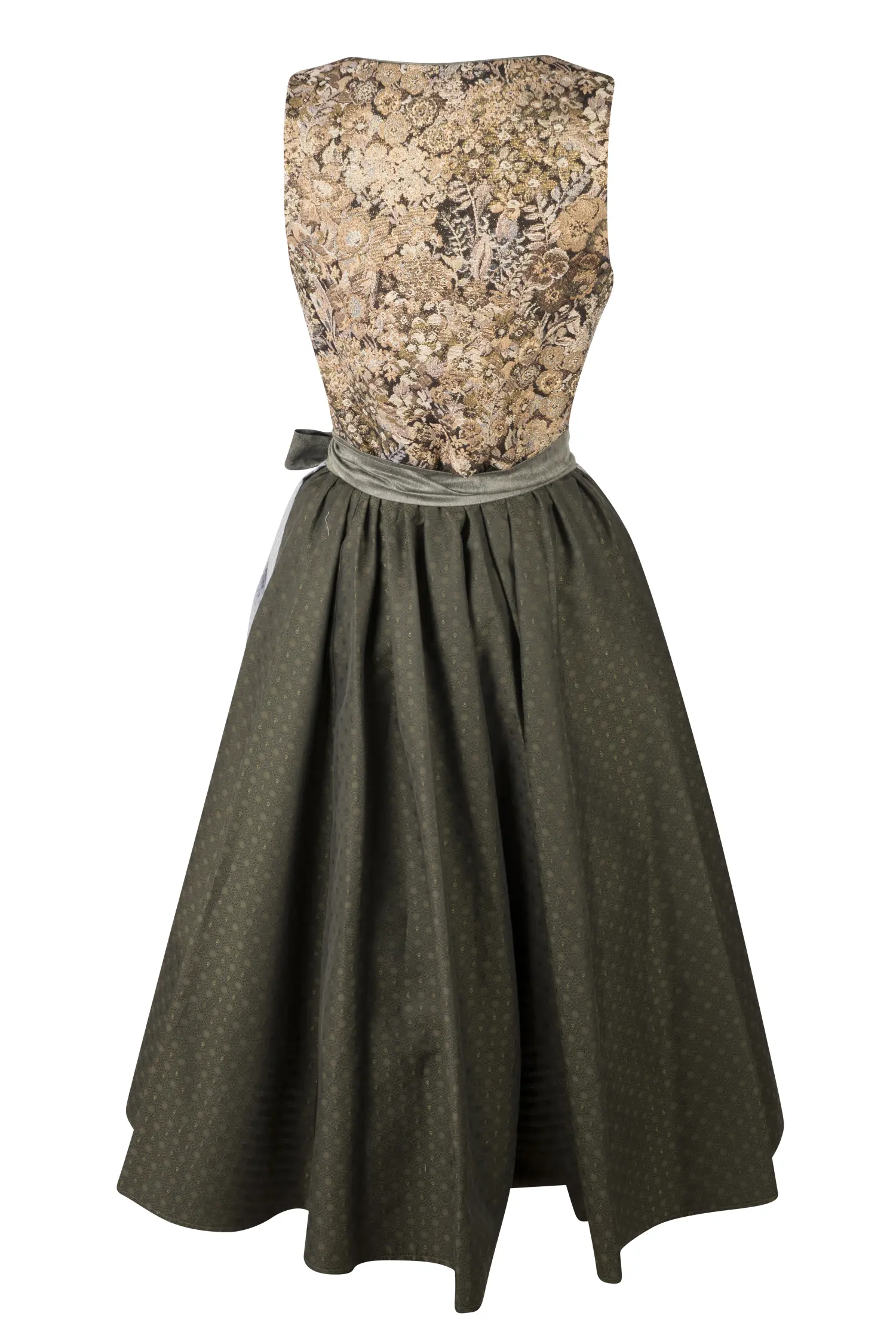 3099-0314-br7-23-08-2302596 Sportalm Dirndl in braun / oliv mit hellblauer Schürze - Rückansicht