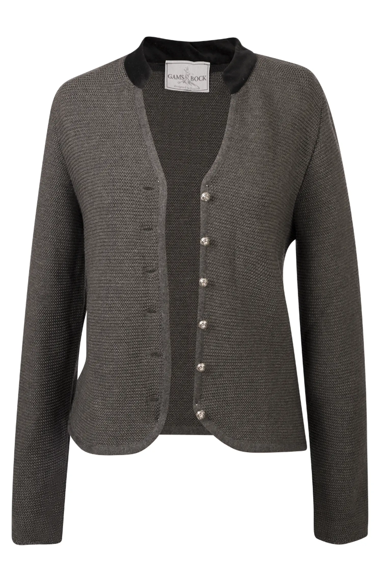 2211-1072-an9-23-08-2802777 Damen Trachten Strickjacke Susanna in anthrazit mit Samtkragen