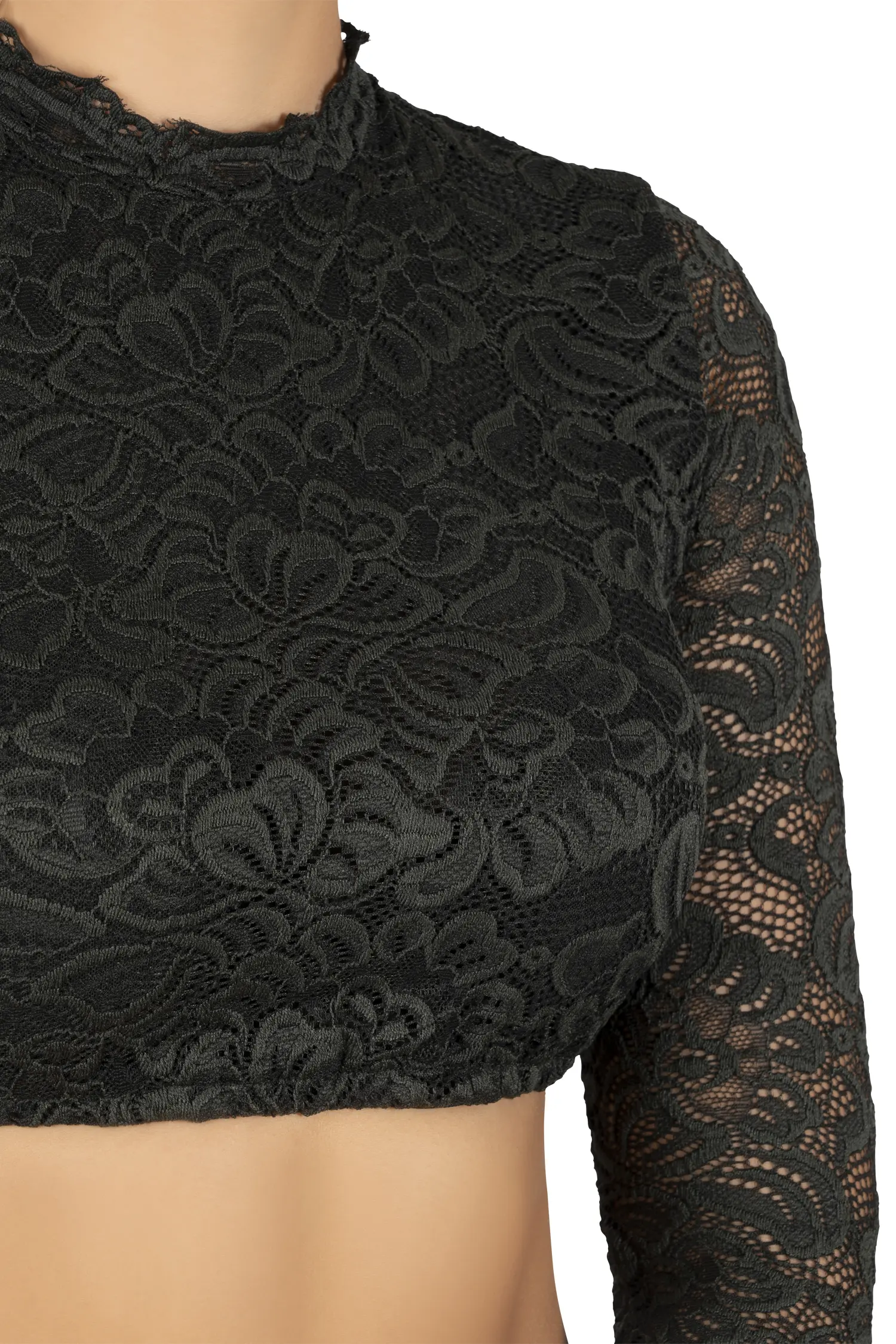 Dirndlbluse Amsterdam dunkelgrün mit 3/4 Ärmel - Detail Ausschnitt