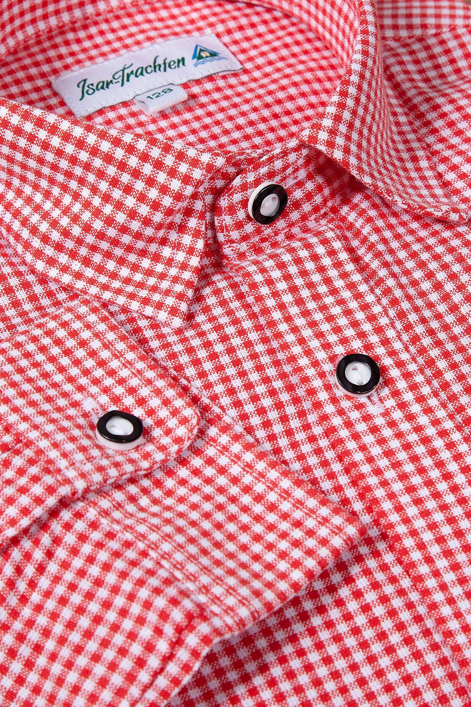 Kinder Trachtenhemd rot kariert von Isar-Trachten - Detail