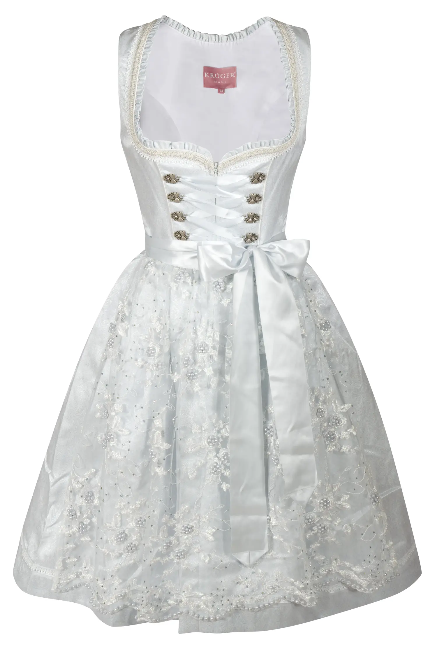 3067-1450-BL2-23-04g6054 Dirndl Sunny in hellblau mit Glitzerschürze, Strass und Perlen 60 cm
