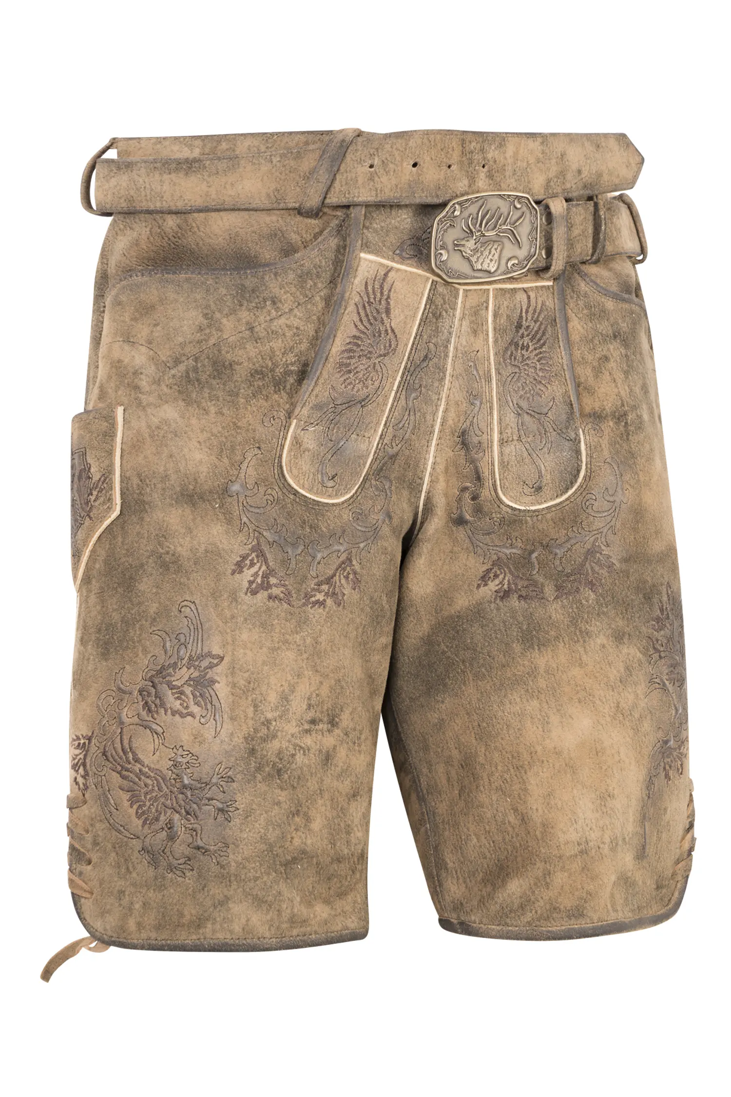 Lederhose Neno kurz in zeder mit Gürtel