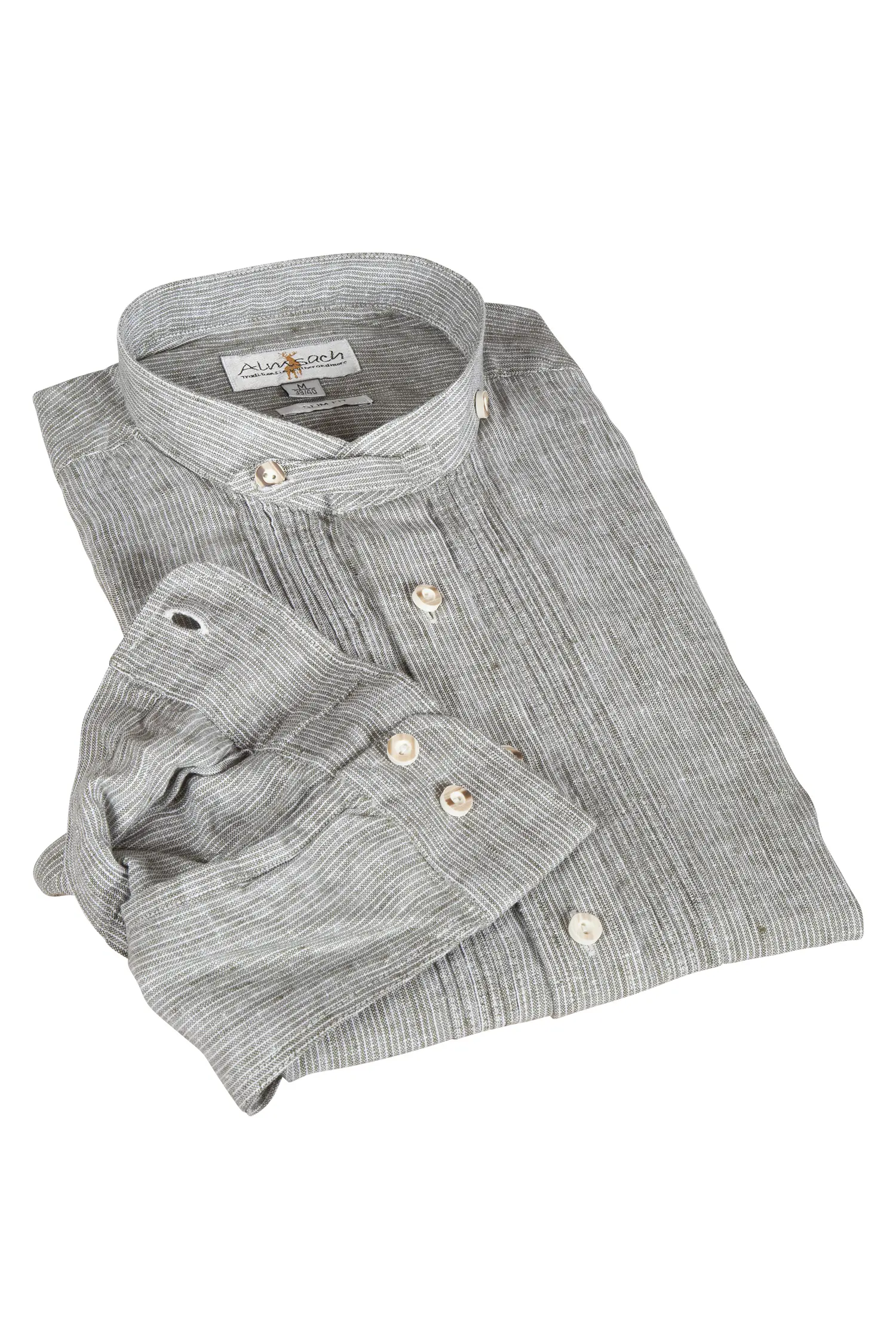 Trachtenhemd aus Leinen mit Stehkragen in oliv