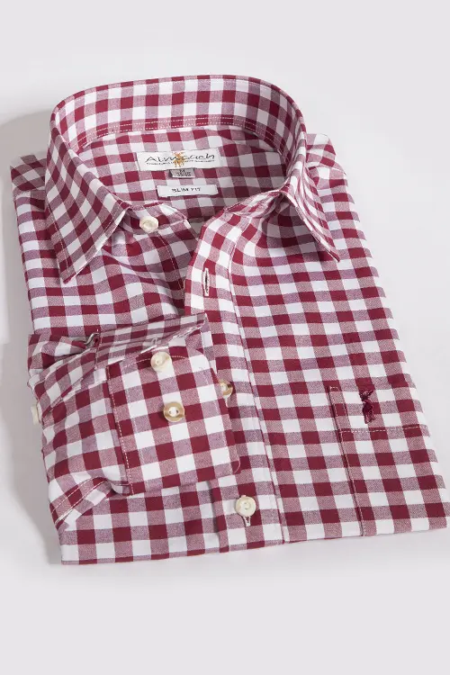 Trachtenhemd karo bordeaux kariert slim 1