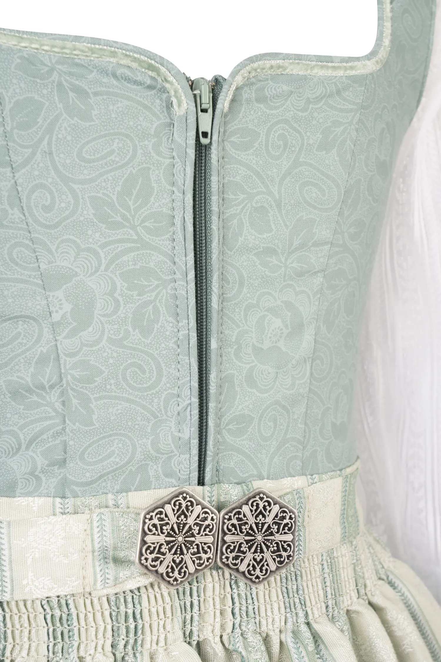 3 tlg. Kinderdirndl Rosalie mint mit Shirt und Schürze - Detail Mieder