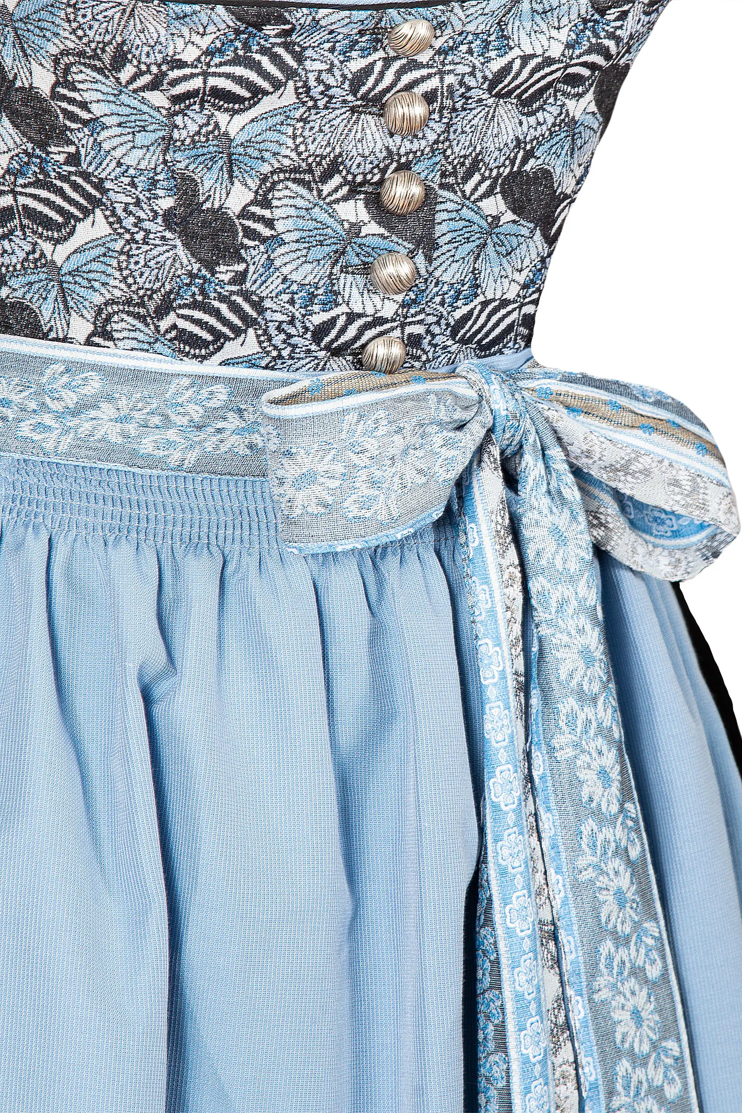 3097-1737-bl7-23-03e-5158c Dirndl Rosi mit ausgefallenem Mieder blau/schwarz - Detail Mieder