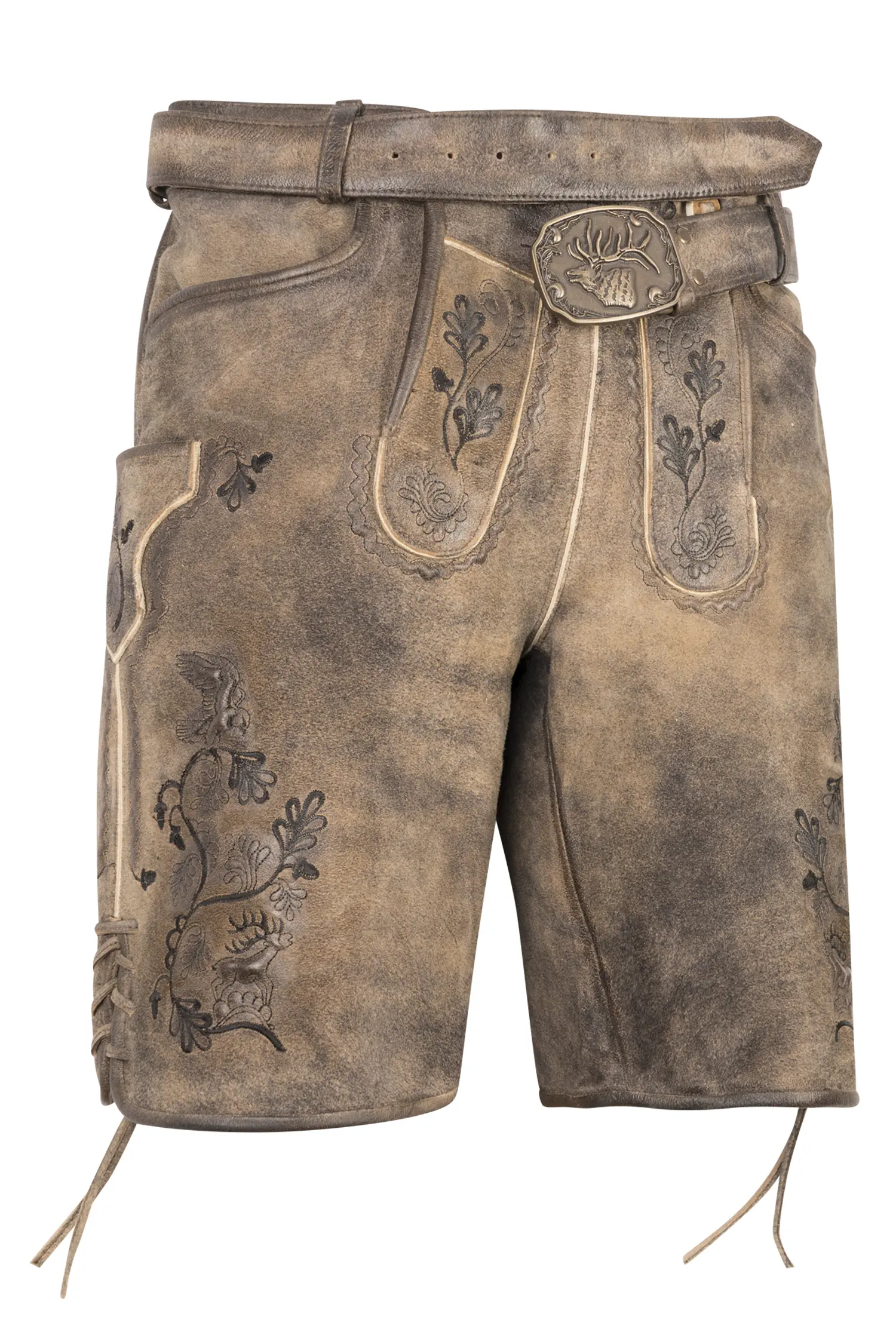 Kurze Lederhose Archibald mittelbraun mit Gürtel
