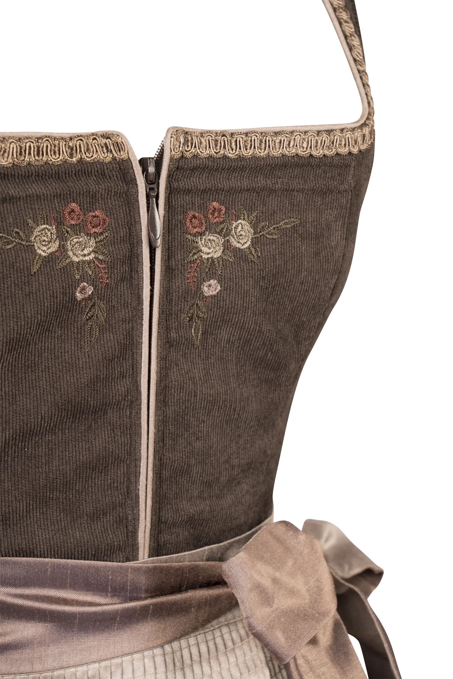 Dirndl Beatrice dunkelbraun mit Mieder in Cordoptik - Detail Mieder