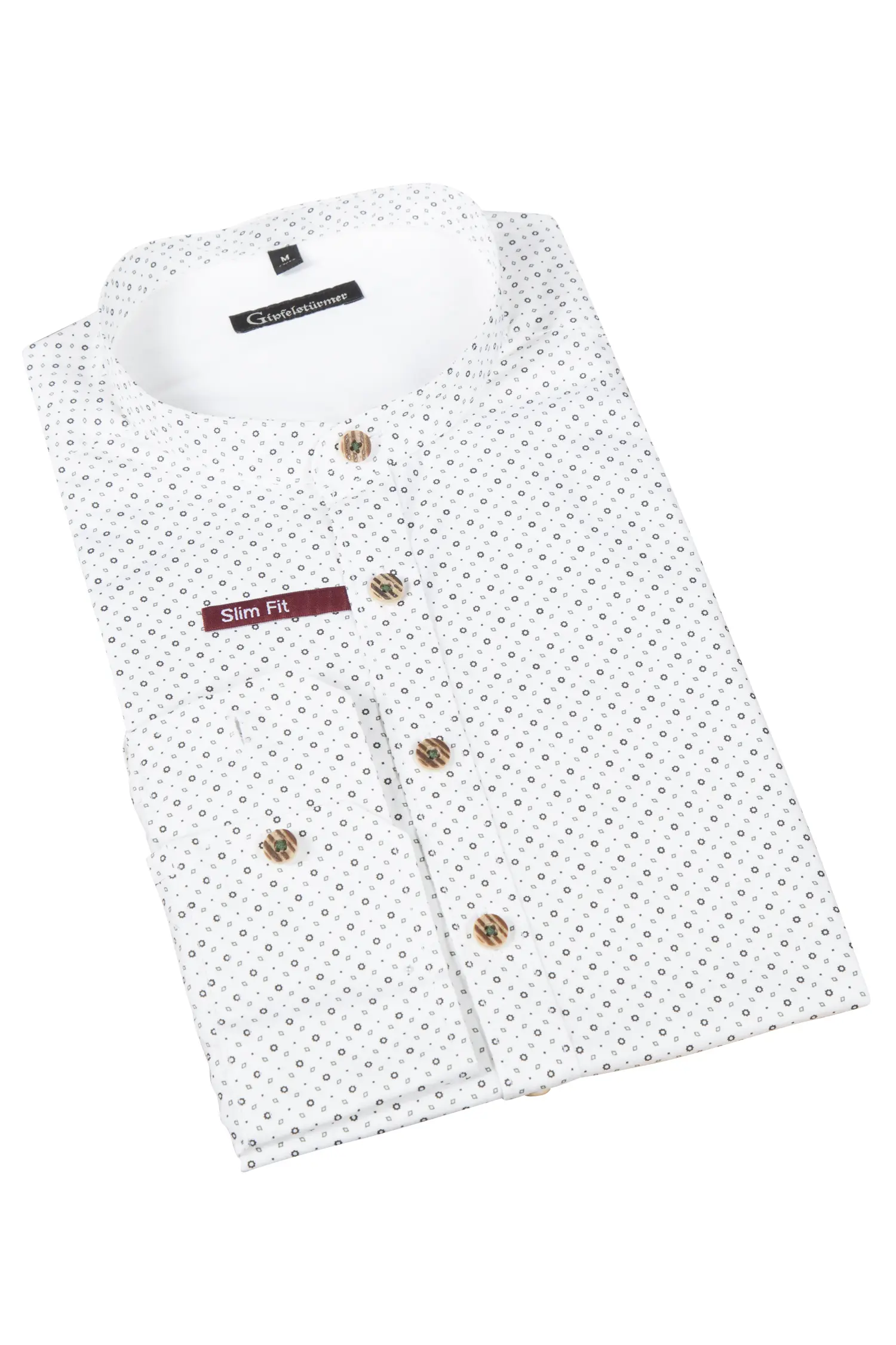 Trachtenhemd in weiß mit Muster in oliv / schwarz