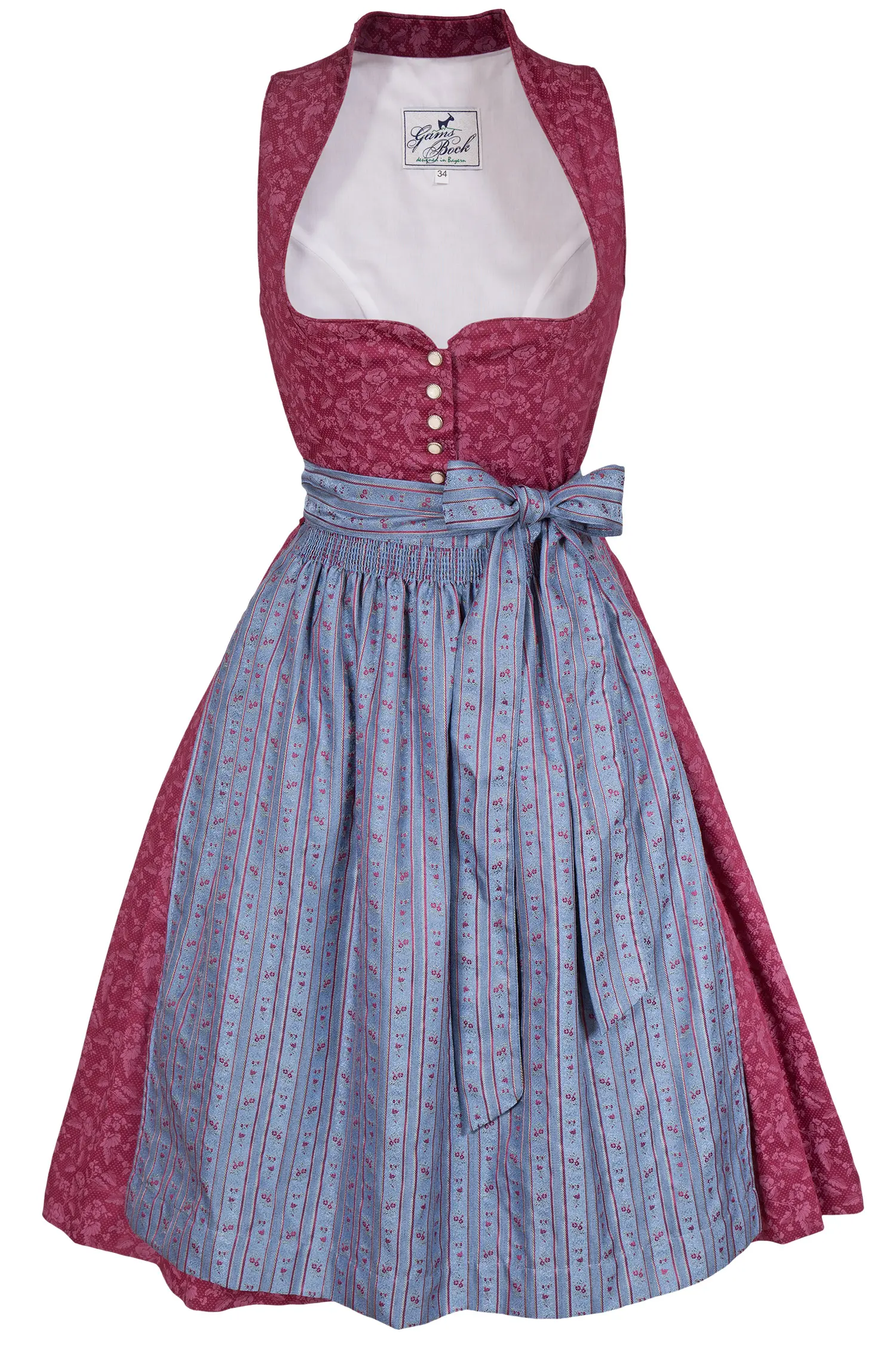 Midi Dirndl Noel in weinrot mit Herzausschnitt