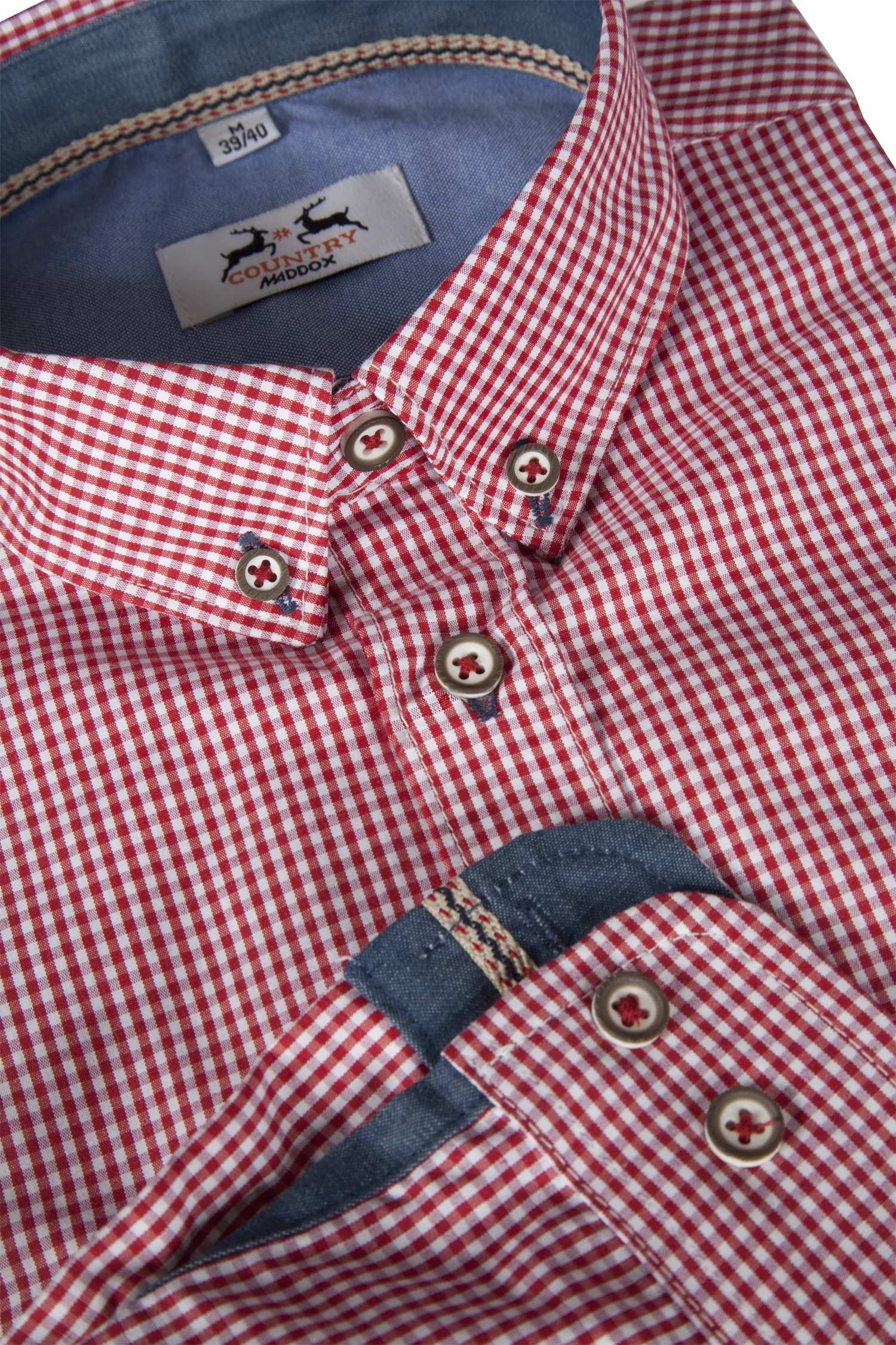 Trachtenhemd in rot/weiß kariert - Detail Ärmel