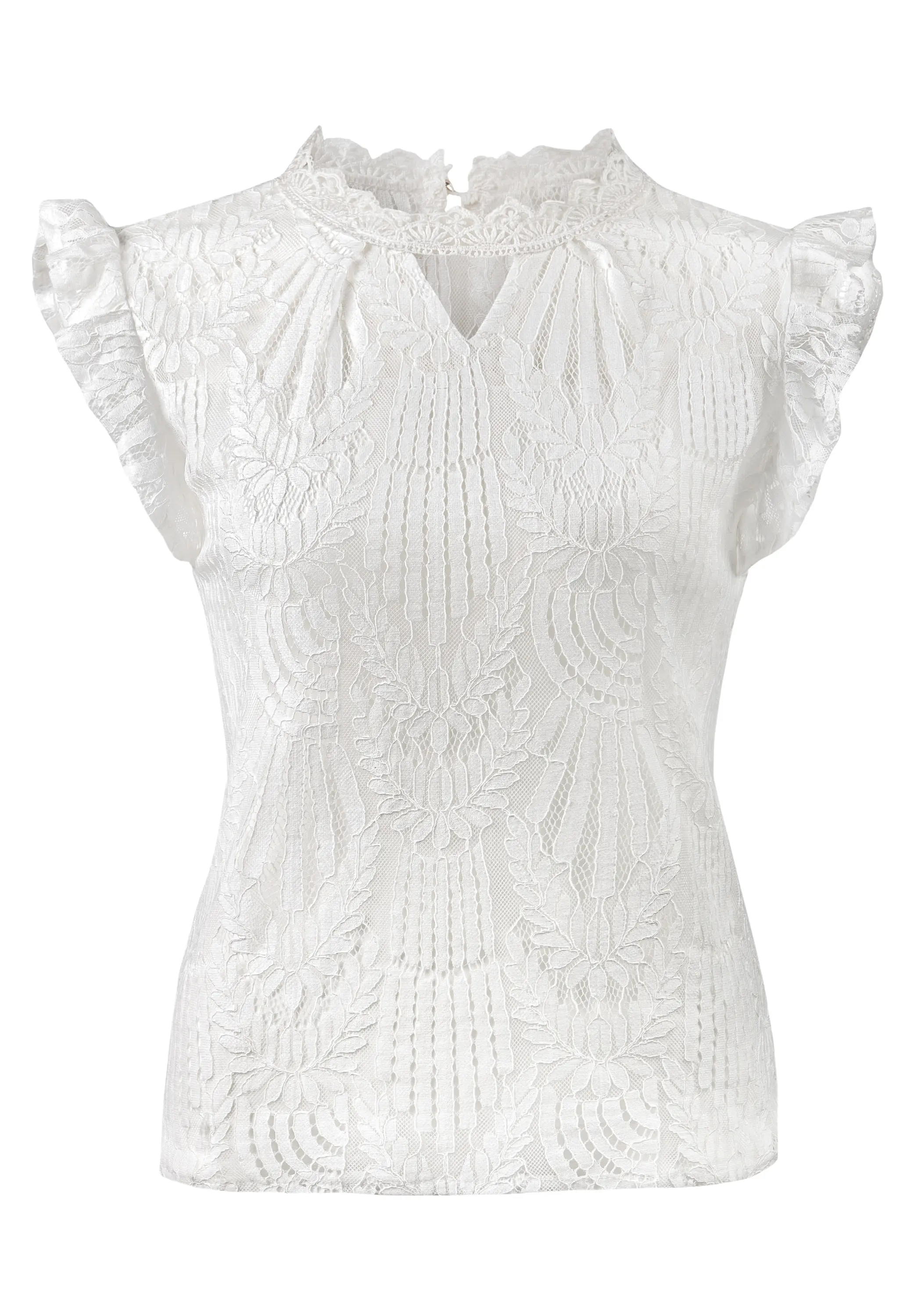 Trachtenshirt Bea aus Spitze weiß, hochgeschlossen