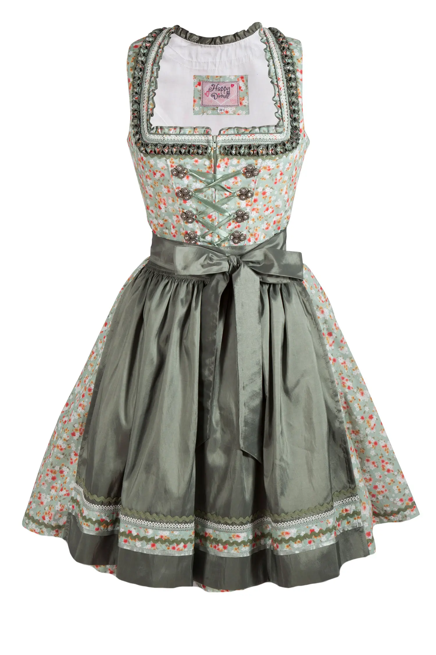 Fröhliches Dirndl in verschiedenen Grüntönen