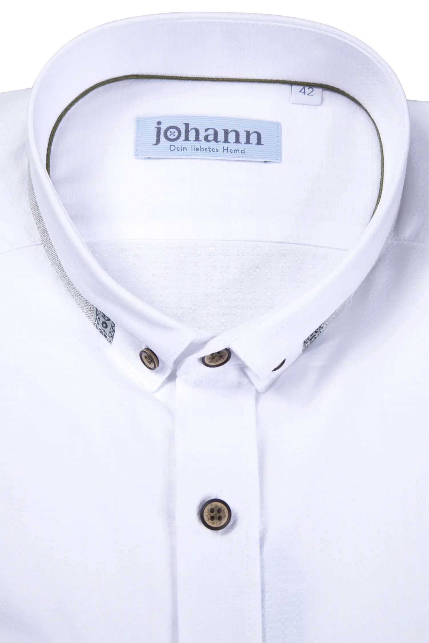 Oxford Trachtenhemd weiß mit grünen Akzenten - Detail Kragen