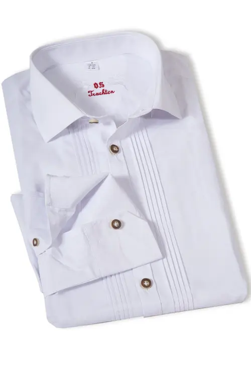 Trachten Hemd für Herren in weiß mit Biesen klassisch