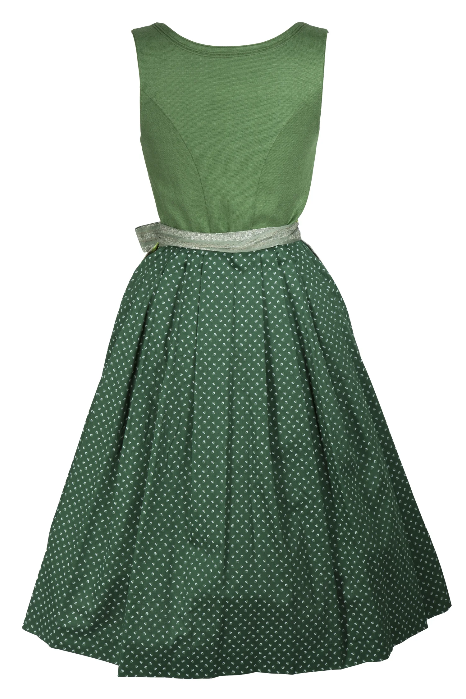Dirndl Berta in dunkelgrün und Leinen-Mieder - Rückansicht