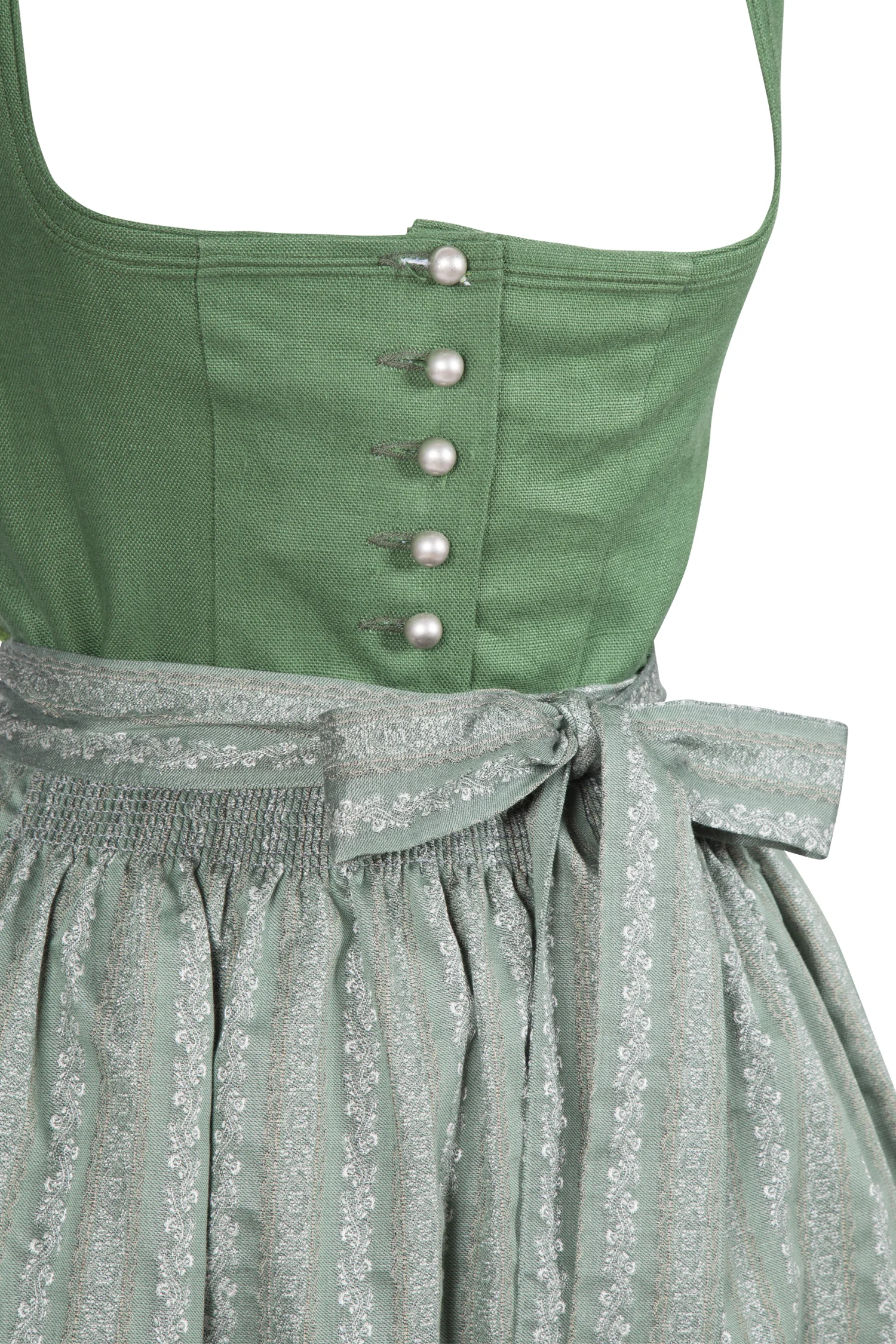 Dirndl Berta in dunkelgrün und Leinen-Mieder - Detail Mieder