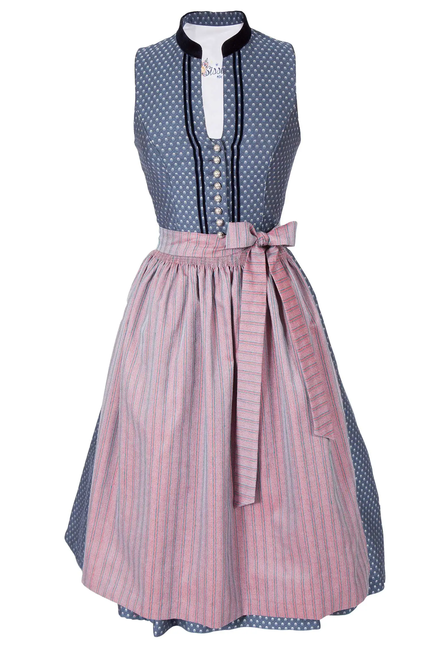midi-dirndl-carmen-blau-hochgeschlossen-3098-0217-bl8-19-08g-5405-a Midi Dirndl Carmen edel in blau mit roter Schürze