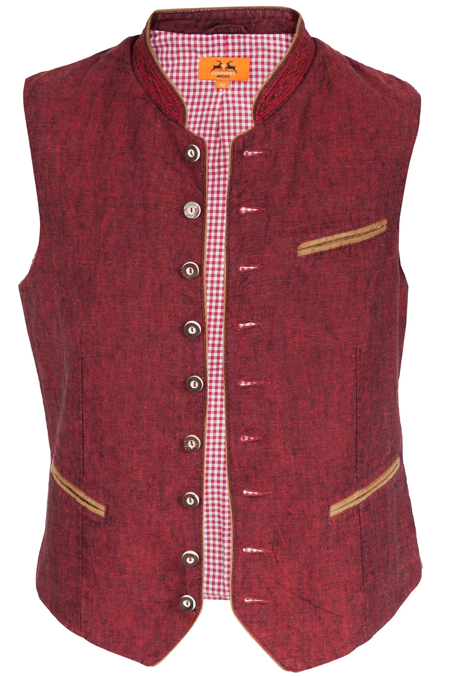 Trachtenweste aus Leinen in weinrot used Optik