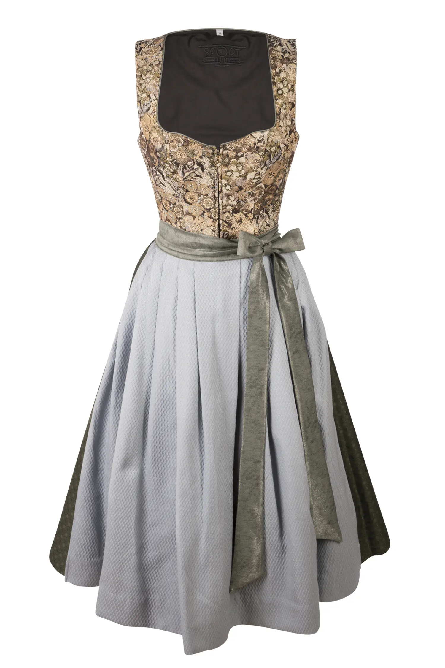 3099-0314-br7-23-08-2302592 Sportalm Dirndl in braun / oliv mit hellblauer Schürze