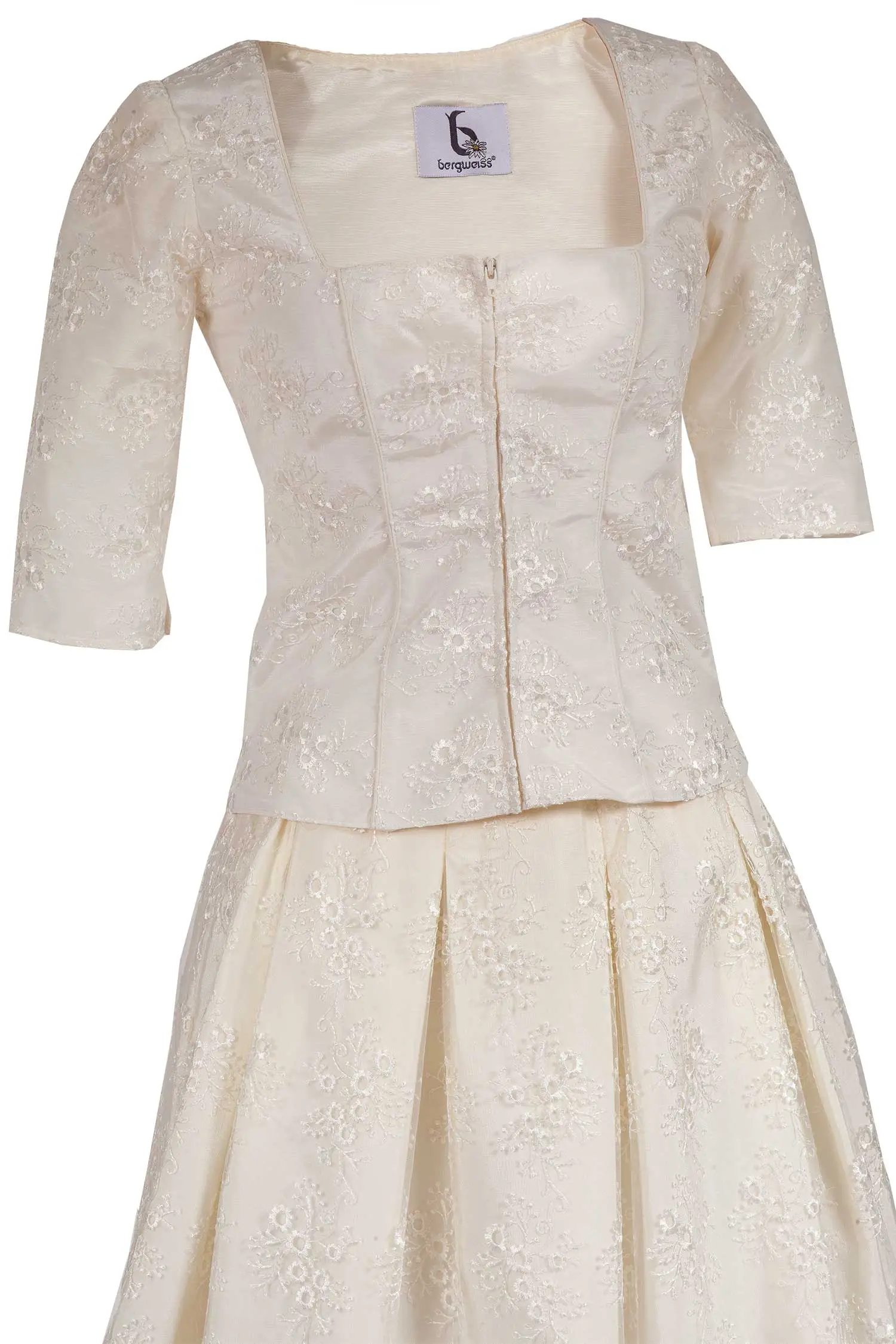 hochzeitsdirndl-creme-rock-mieder-3098-0151-be3-18-09c-0066-e Hochzeitskleid als Trachtenkleid in creme 2-teilig Mieder