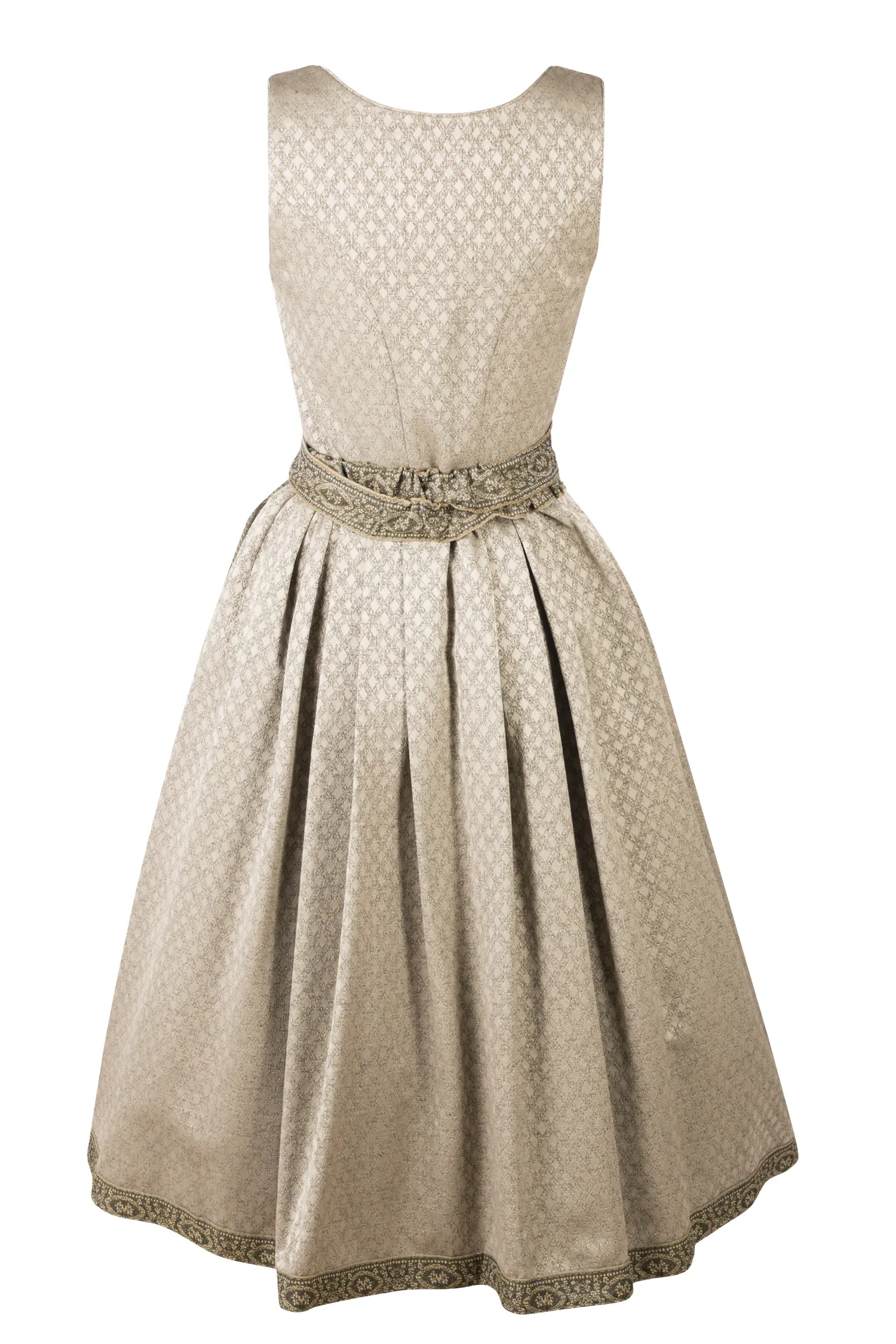 Dirndl Ilse in taupe / grün mit Schließe - Rückansicht