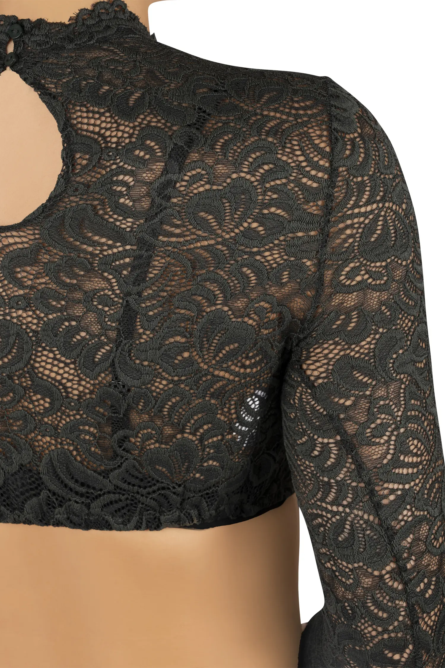 Dirndlbluse Amsterdam dunkelgrün mit 3/4 Ärmel - Detail Ärmel
