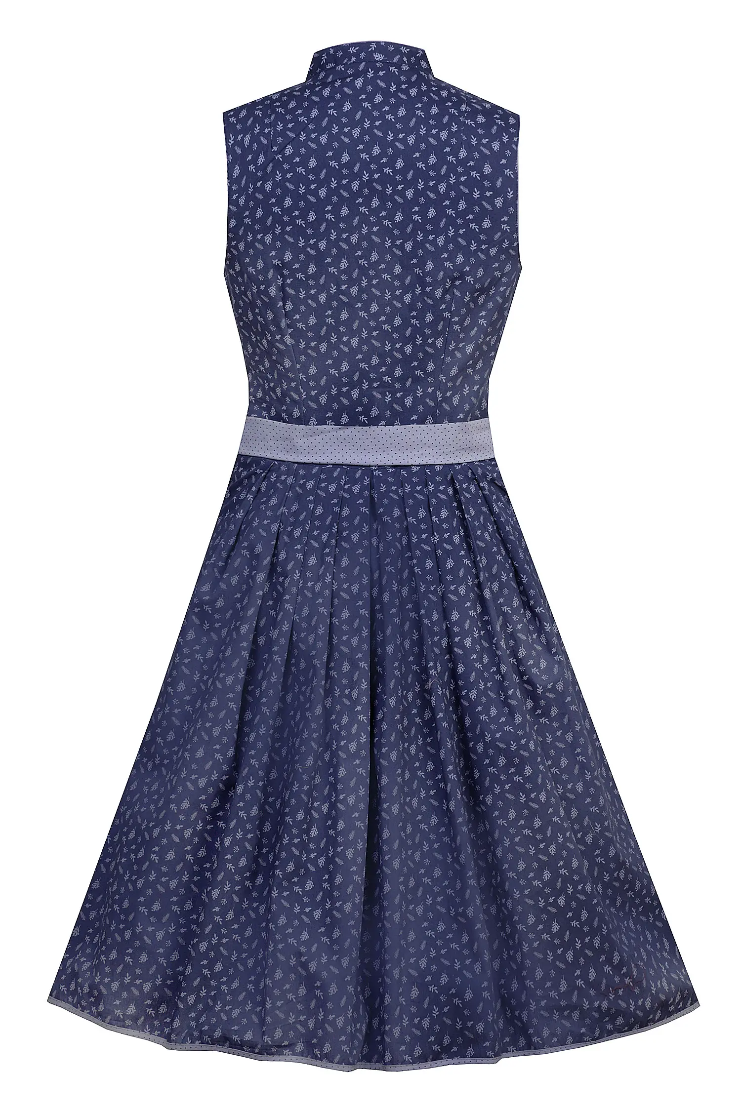 3081-0115-BL5marjo-20232b Dirndl Miriam in dunkelblau mit edler Schürze und Stehkragen - Rückansicht