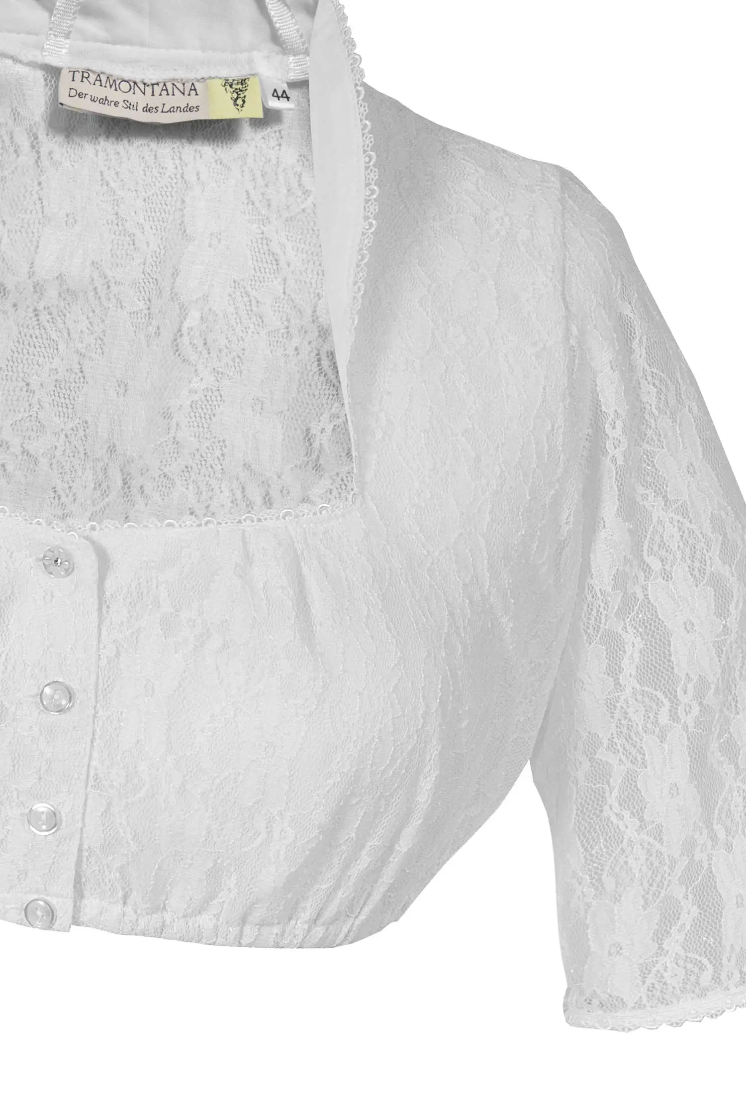 Dirndlbluse aus weißer Spitze mit Stehkragen XXL