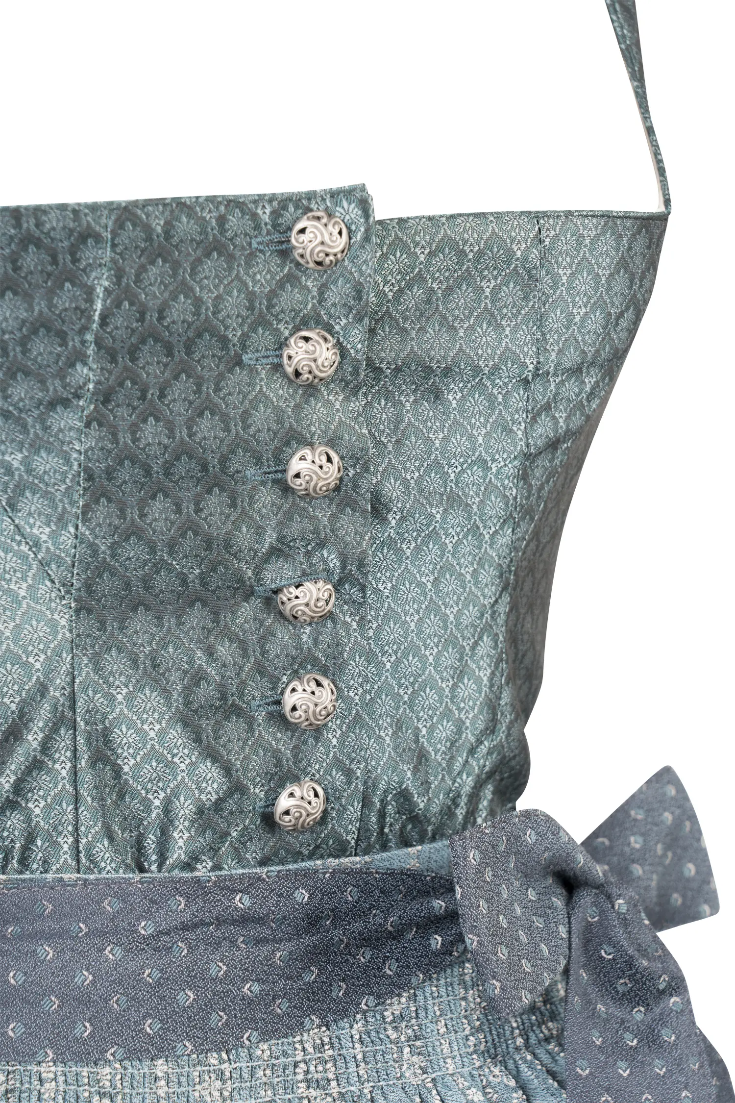 Gamsbock Dirndl Barbara in petrol - Detail Mieder