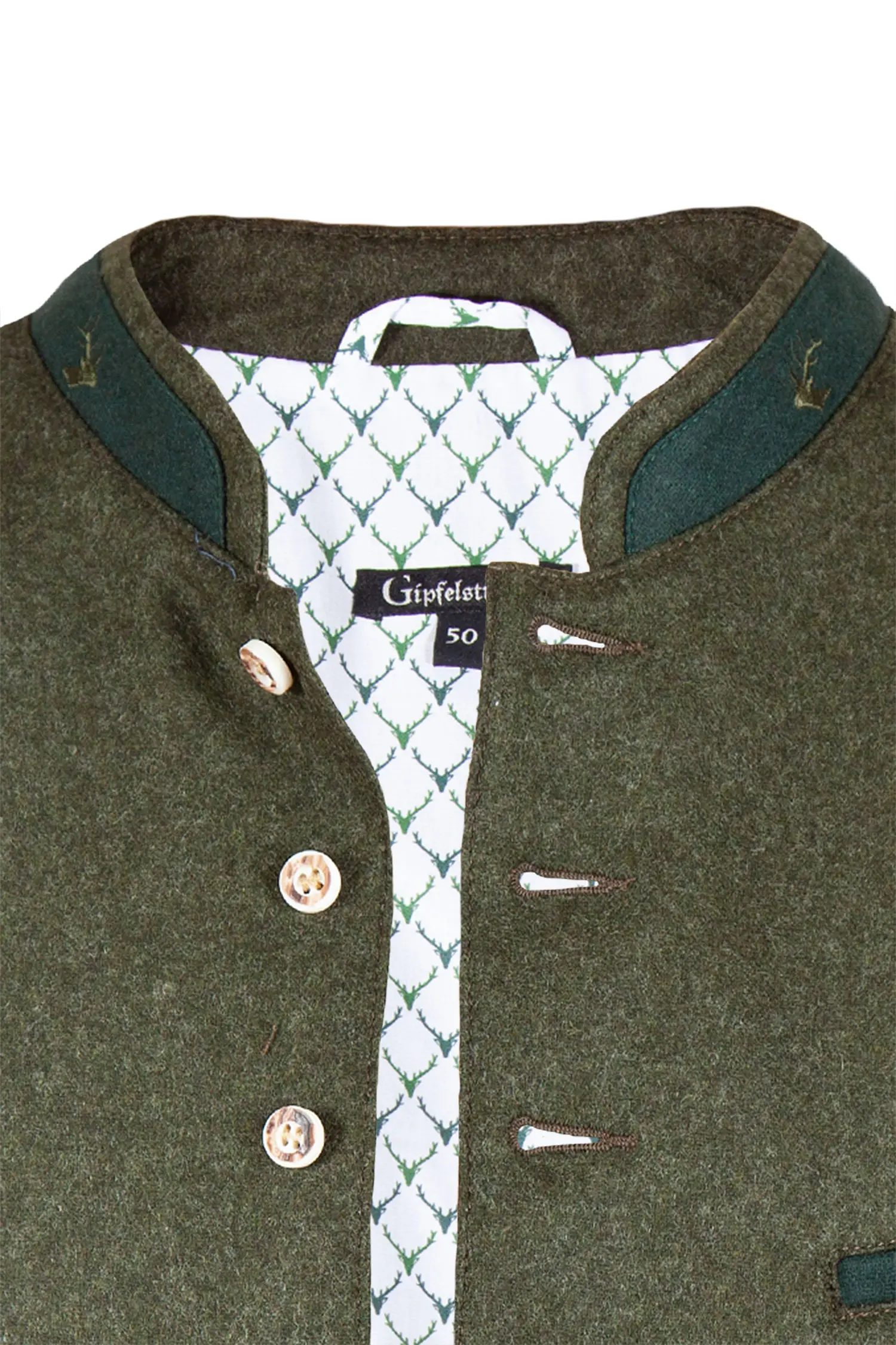 Trachtenweste aus Loden in oliv - Detail Knöpfe