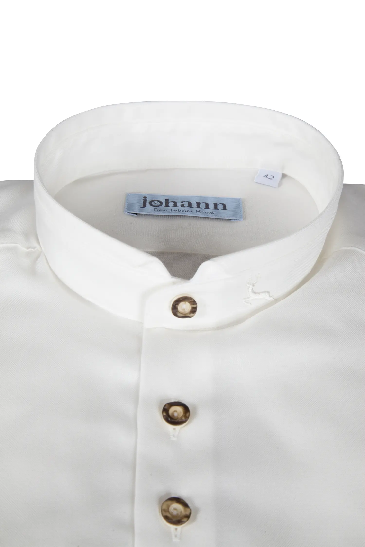 1502-0006-BE3-23-06-b0434 Baumwoll Trachtenhemd in champagner mit Stehkragen - Detail Kragen