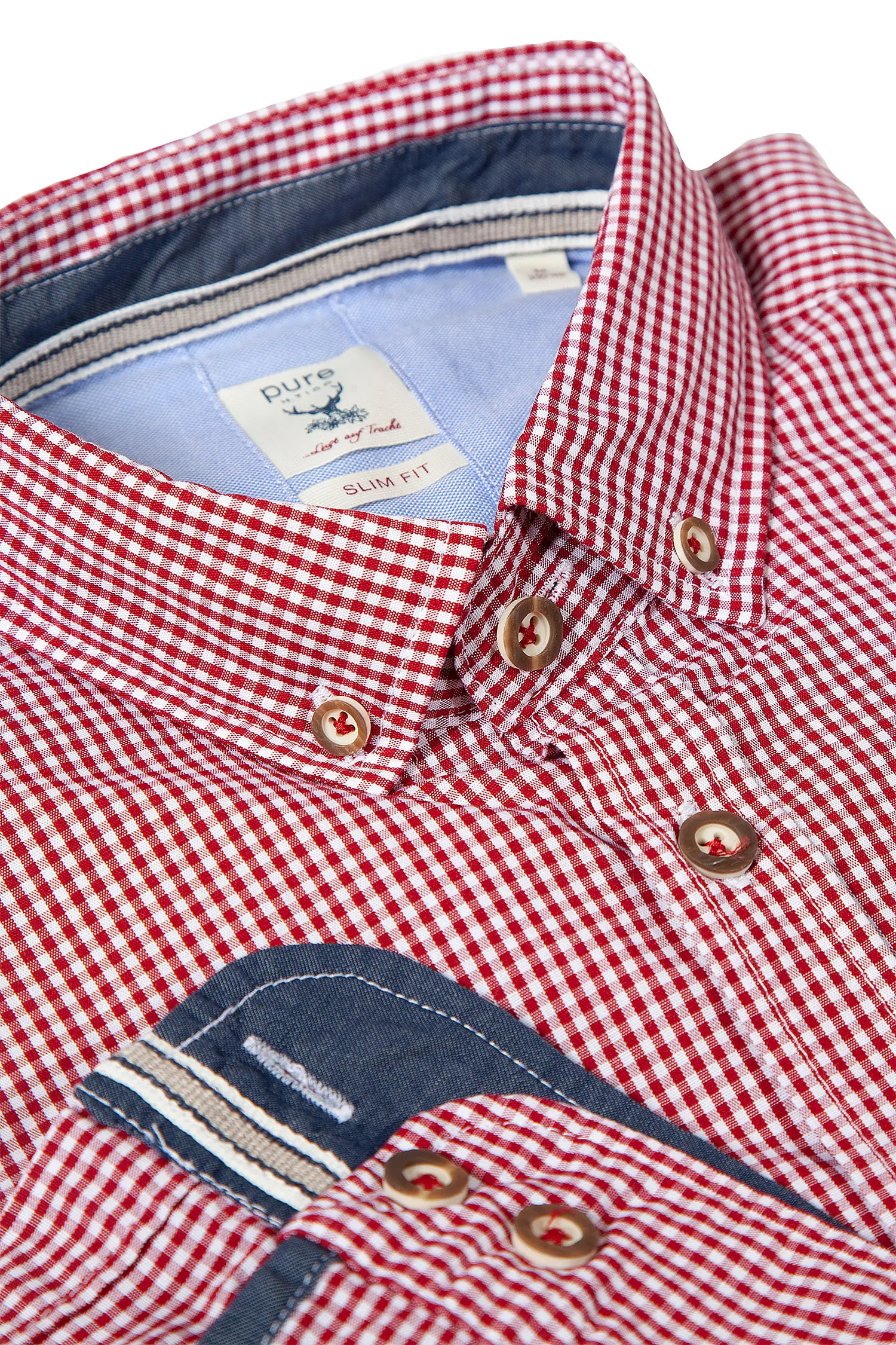 1524-1043-RT5-23-03e-5450b Trachtenhemd kleinkariert in bordeaux - Detail Ärmel