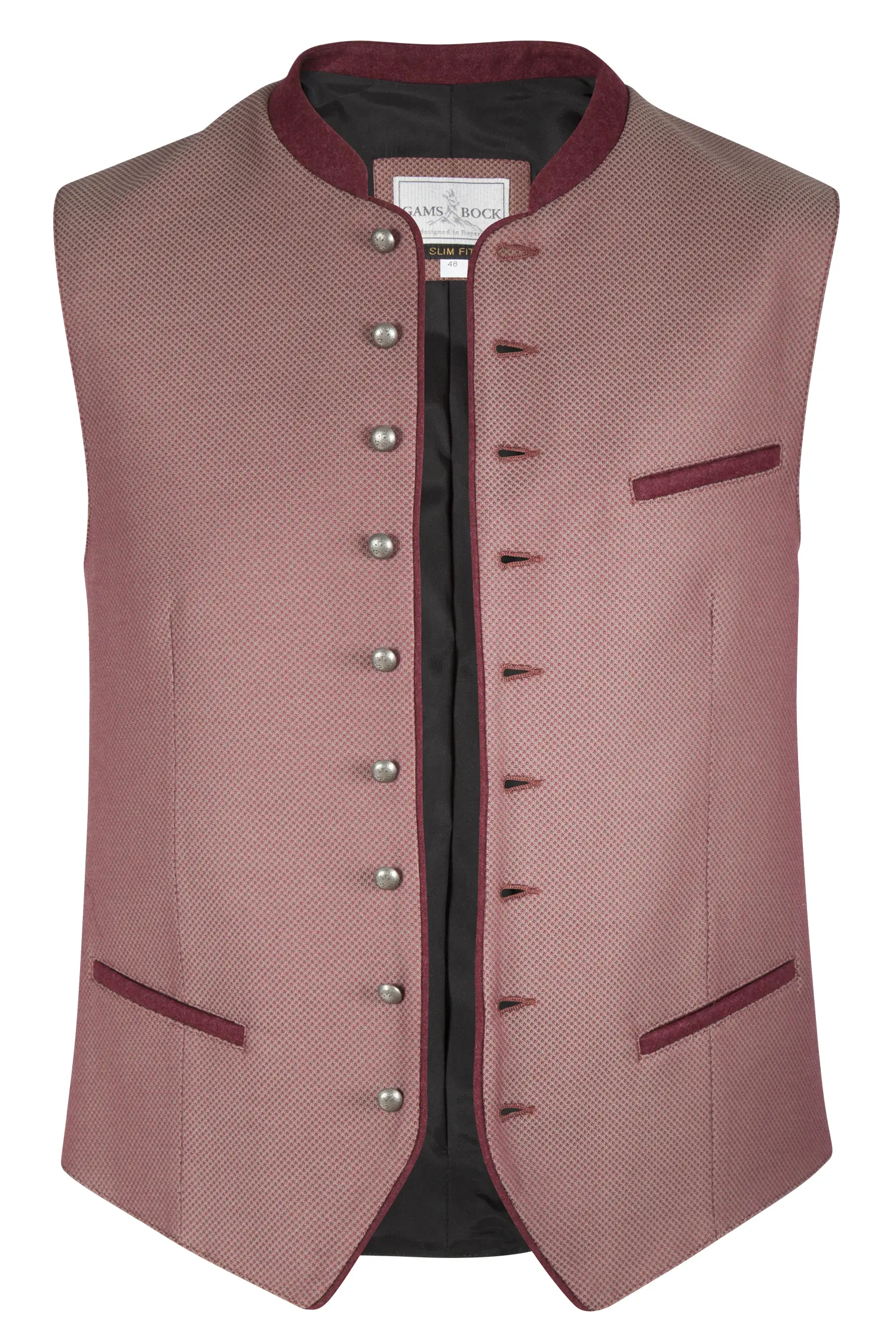 1345-0200-RT523-05-b6458 Trachtenweste in weinrot von Gamsbock