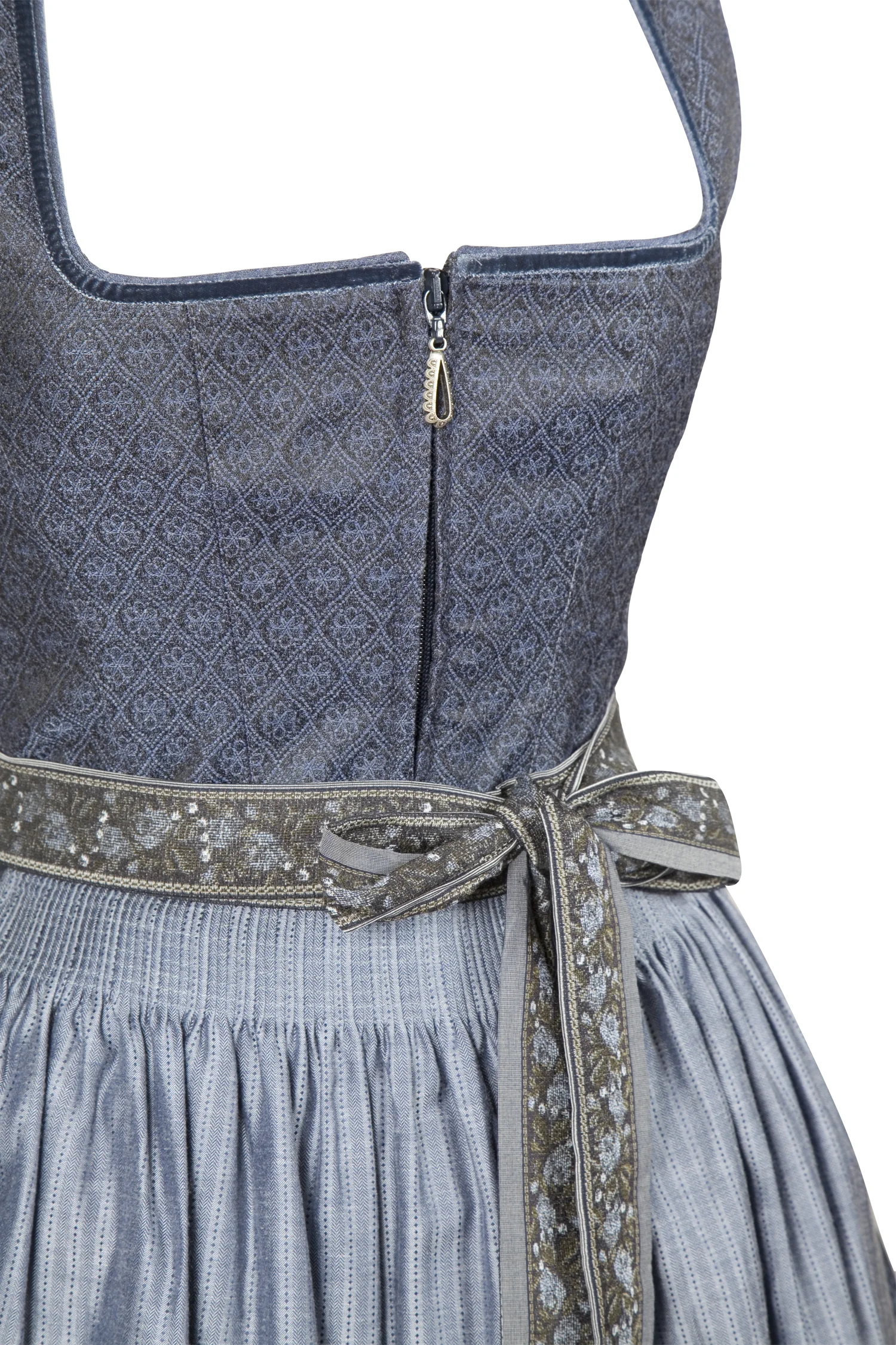 Elegantes Dirndl in dunkelblau - Detail Mieder