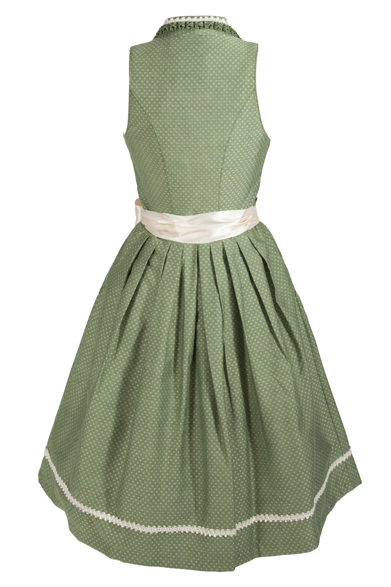 Dirndl Carla in hellgrün / creme mit Glitzerschürze - Rückansicht