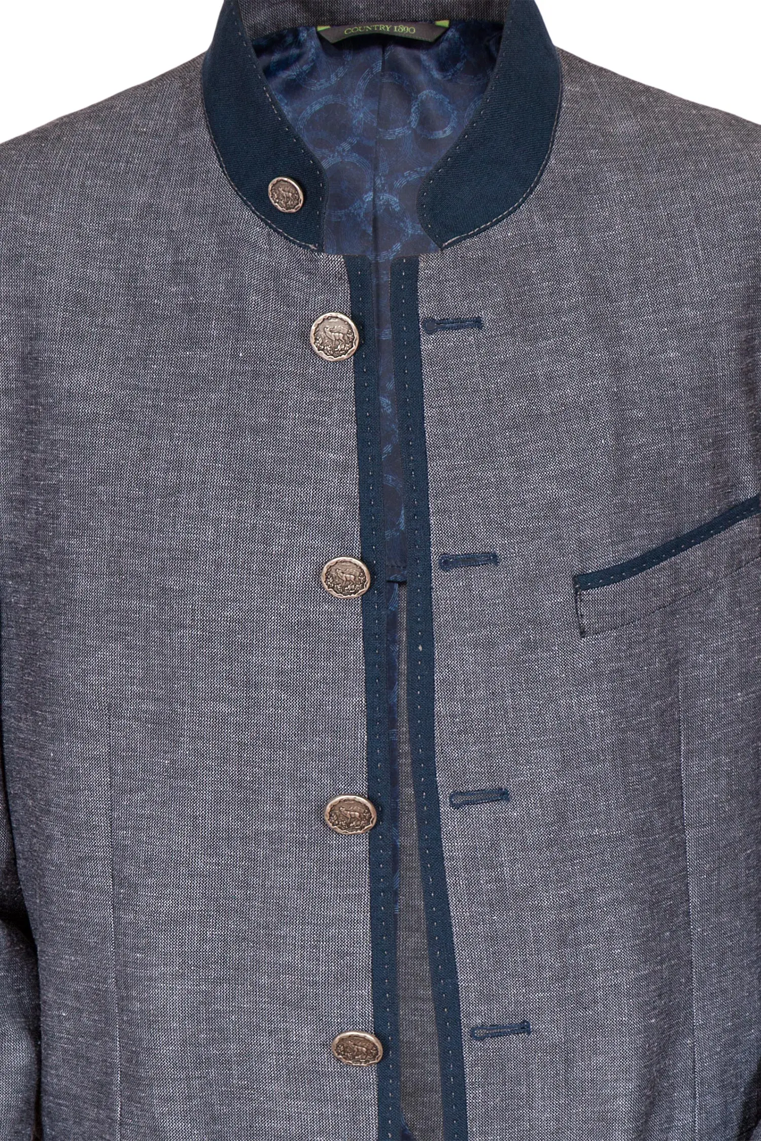 Herren Trachten Janker Kochel aus Leinen in graublau Detail