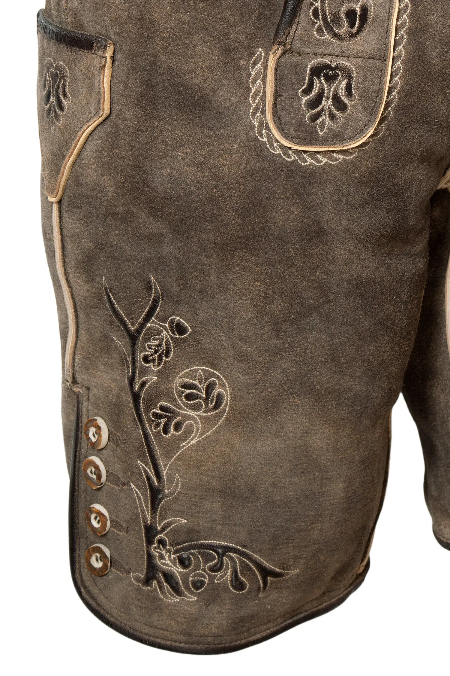 Trachten Lederhose kurz in braun mit Gürtel Bein