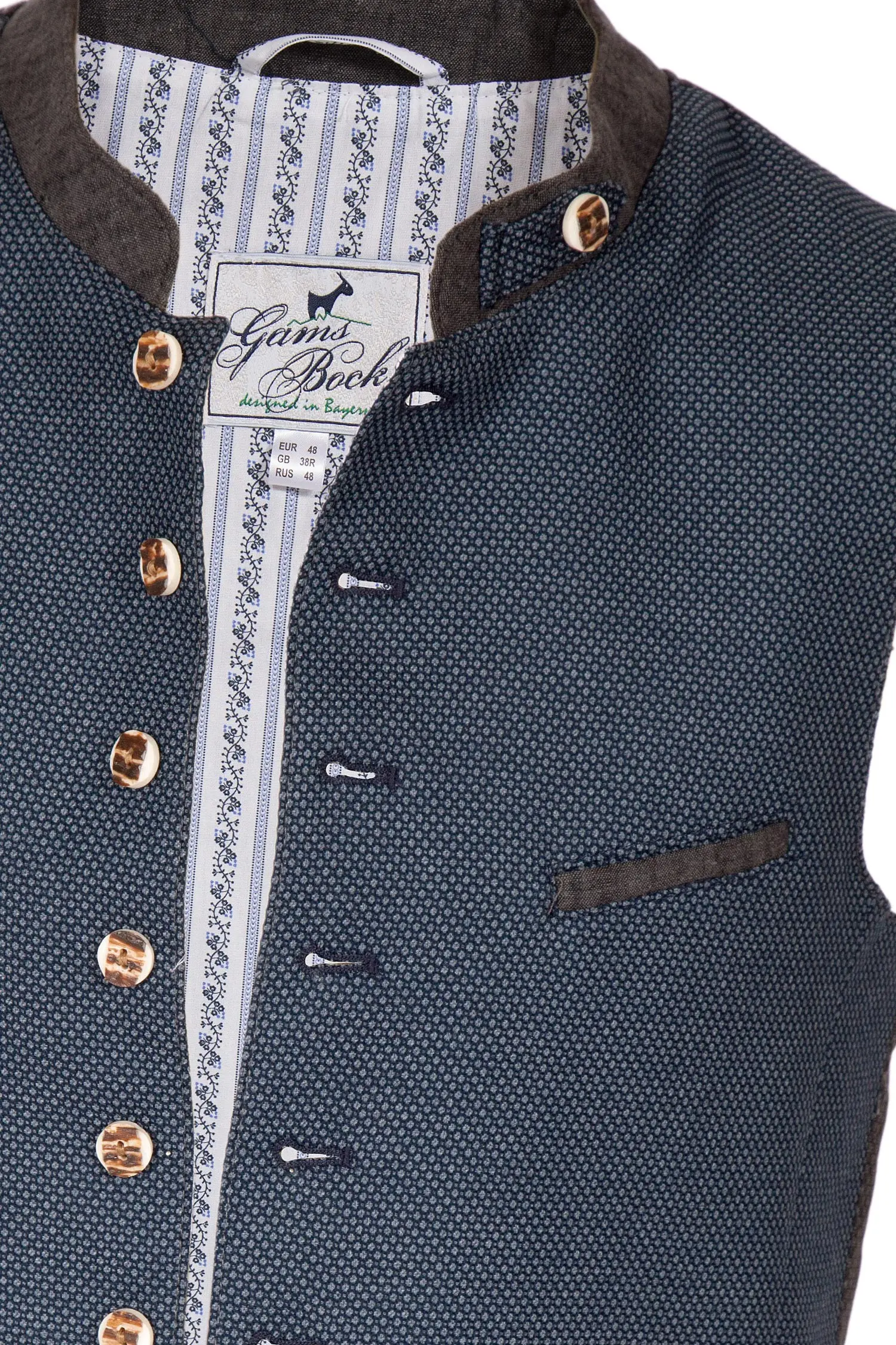 Trachtenweste in dunkelblau aus Webstoff mit Punkten Detail