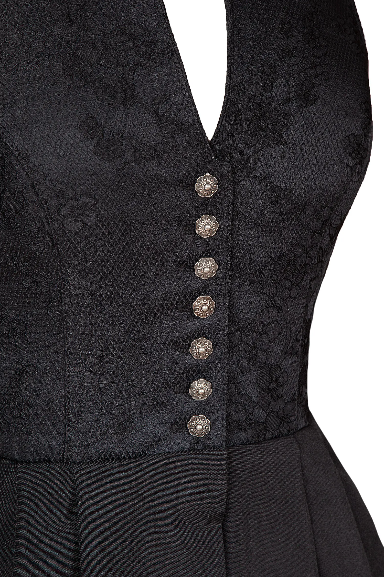 Dirndl Lauryin hochgeschlossen in schwarz - Detail Mieder
