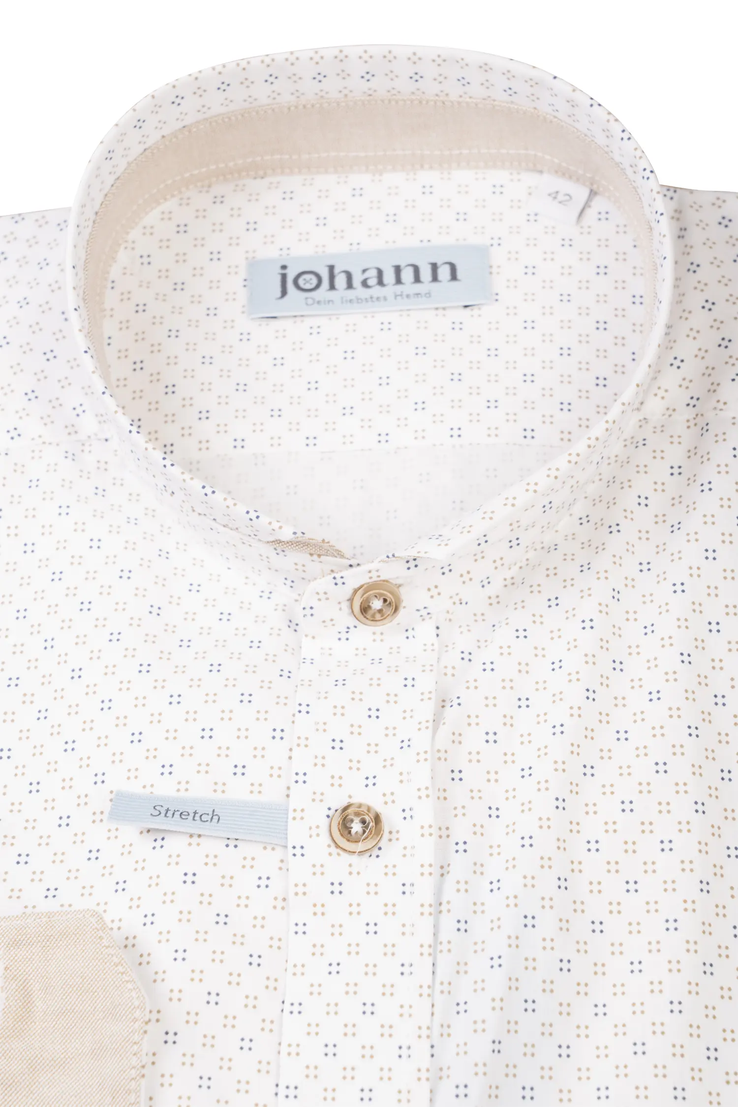 1509-0026-br2-23-08-14-01752 Stretch-Trachtenhemd mit modischem All-Over Print - Detail Kragen