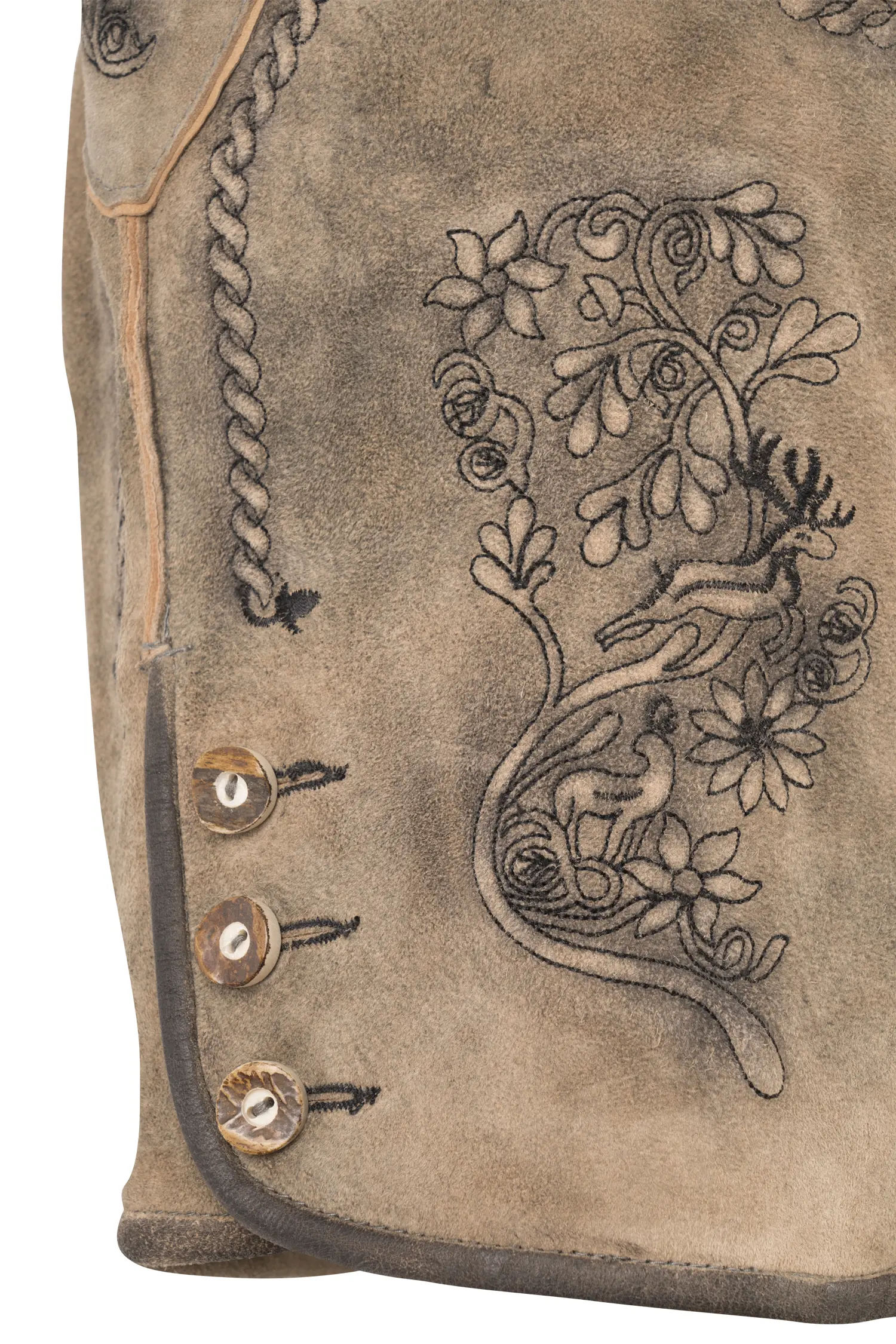 1602-0423-4sw-23-09-0402916 Kurze Lederhose Mittelberg in hellbraun - Detail Bein